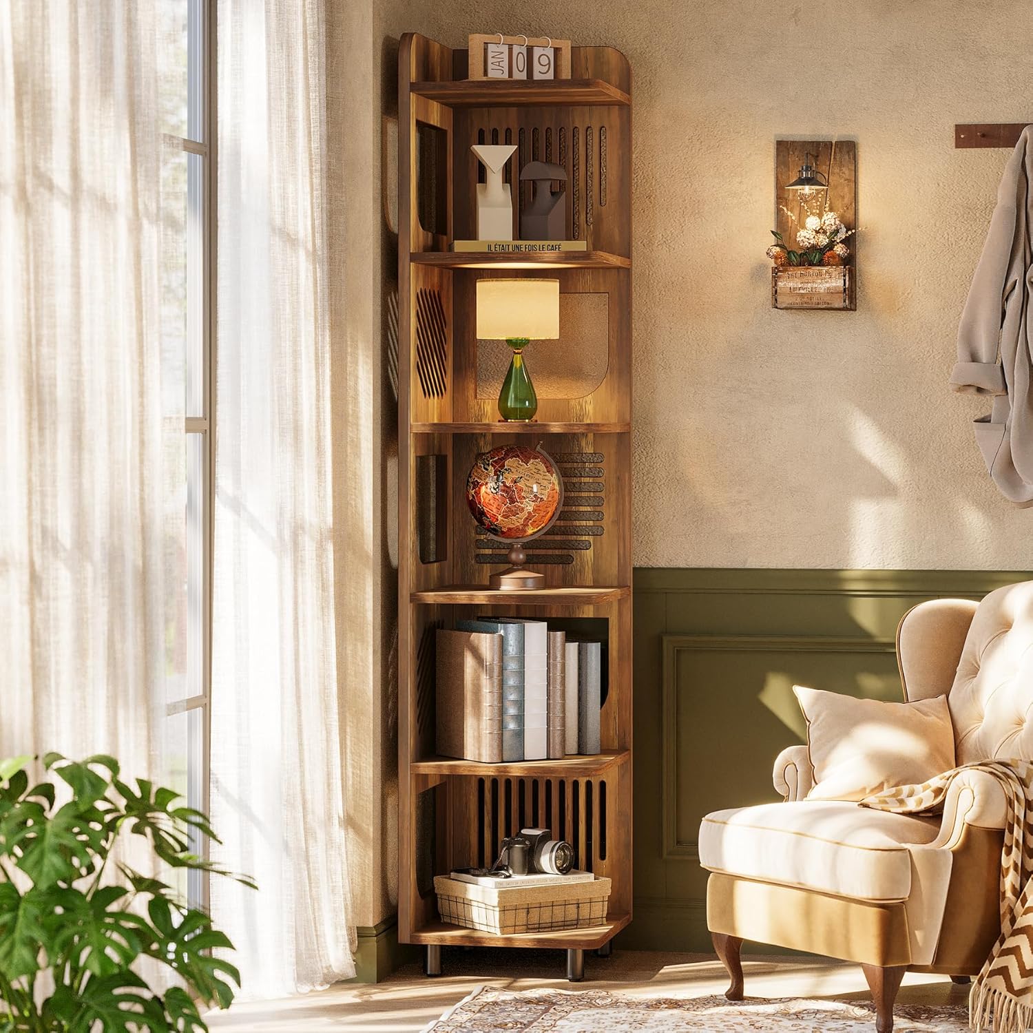 Tribesigns 6-Tier Corner Shelf, Tall Skinny Display Bookcase for Small Spaces