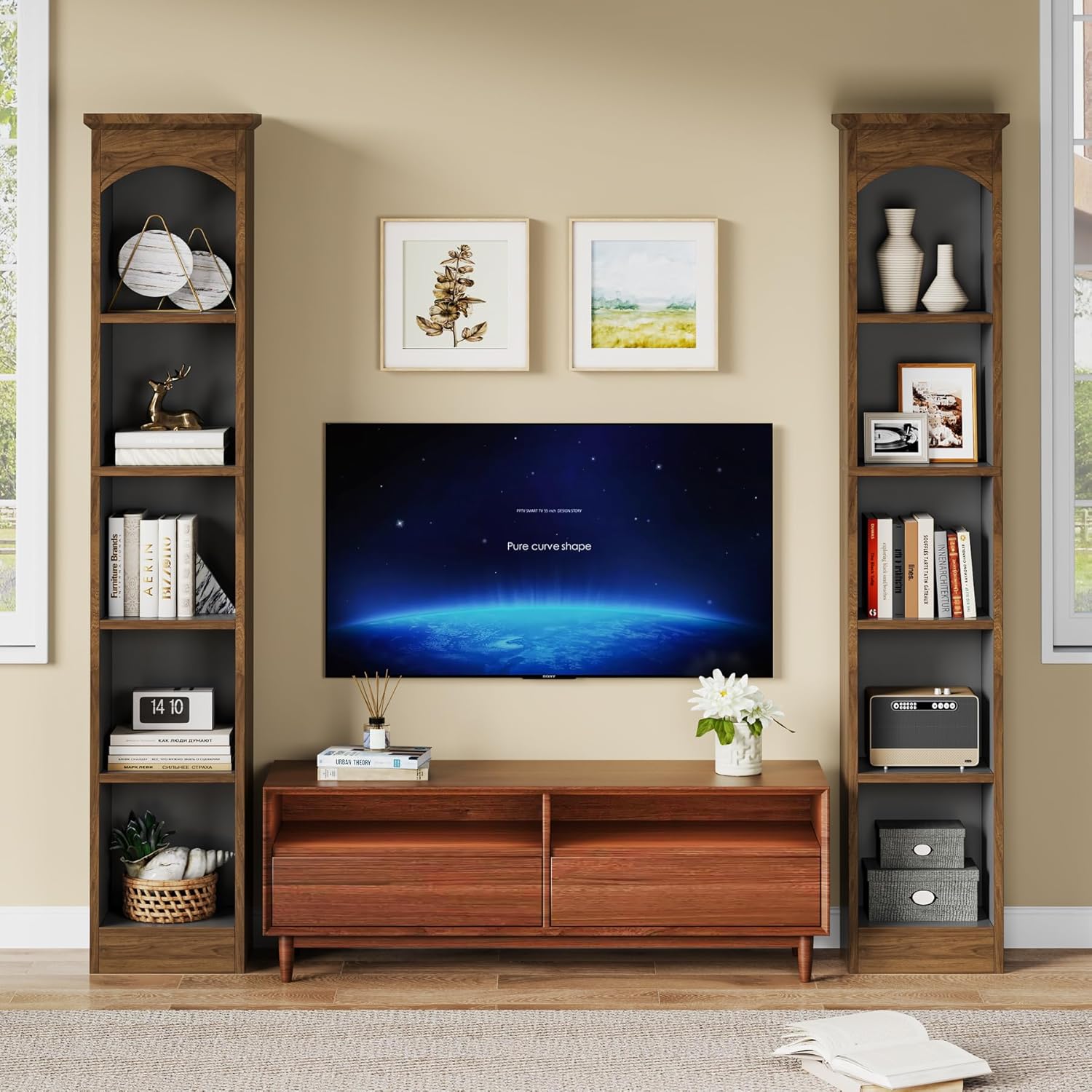 70.9" Tall Narrow Bookcase with 5-Tier Storage, Modern Cube Bookshelf