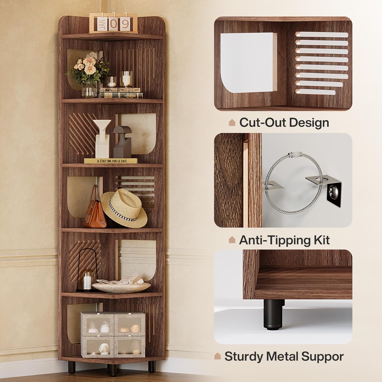 Tribesigns 6-Tier Corner Shelf, Tall Skinny Display Bookcase for Small Spaces