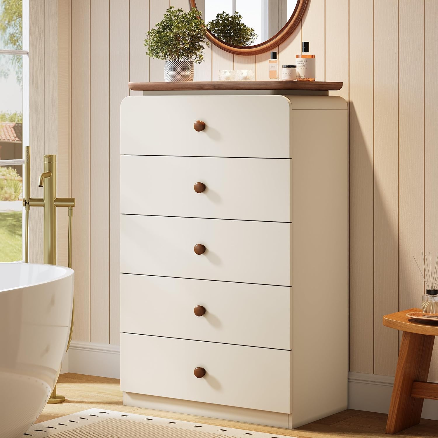 45" Storage Cabinet, Farmhouse 5 Drawers Chest Storage Organizer