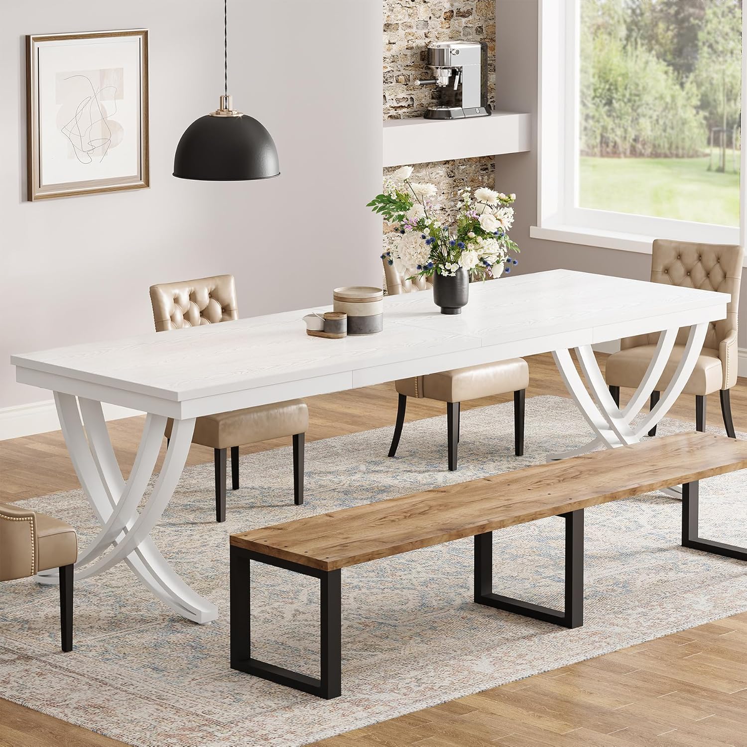 78.74“ Rectangular Dining Table for 6-8, Large Wooden Farmhouse Table