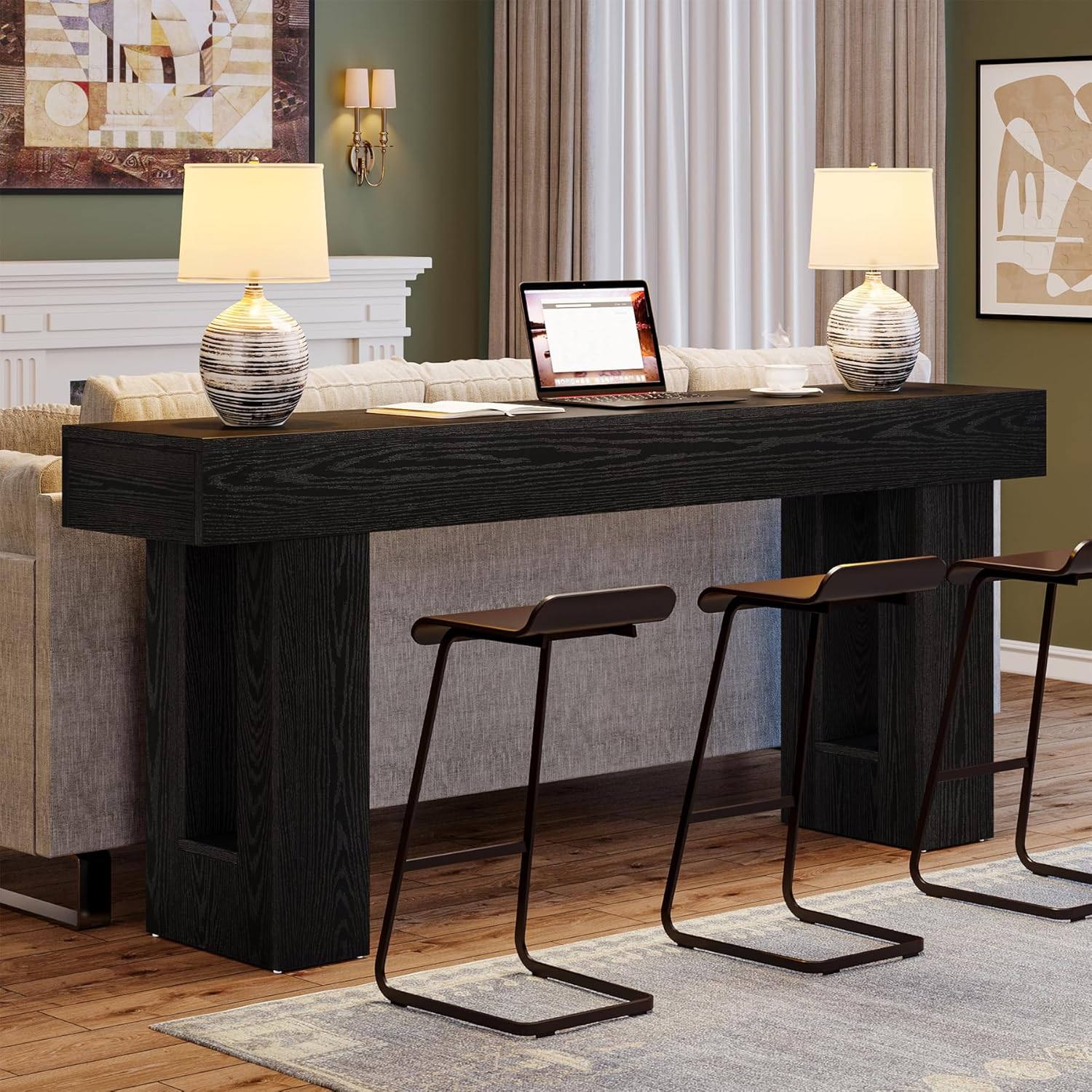 Wooden Sofa Table, 63-Inch Console Table For Entryway