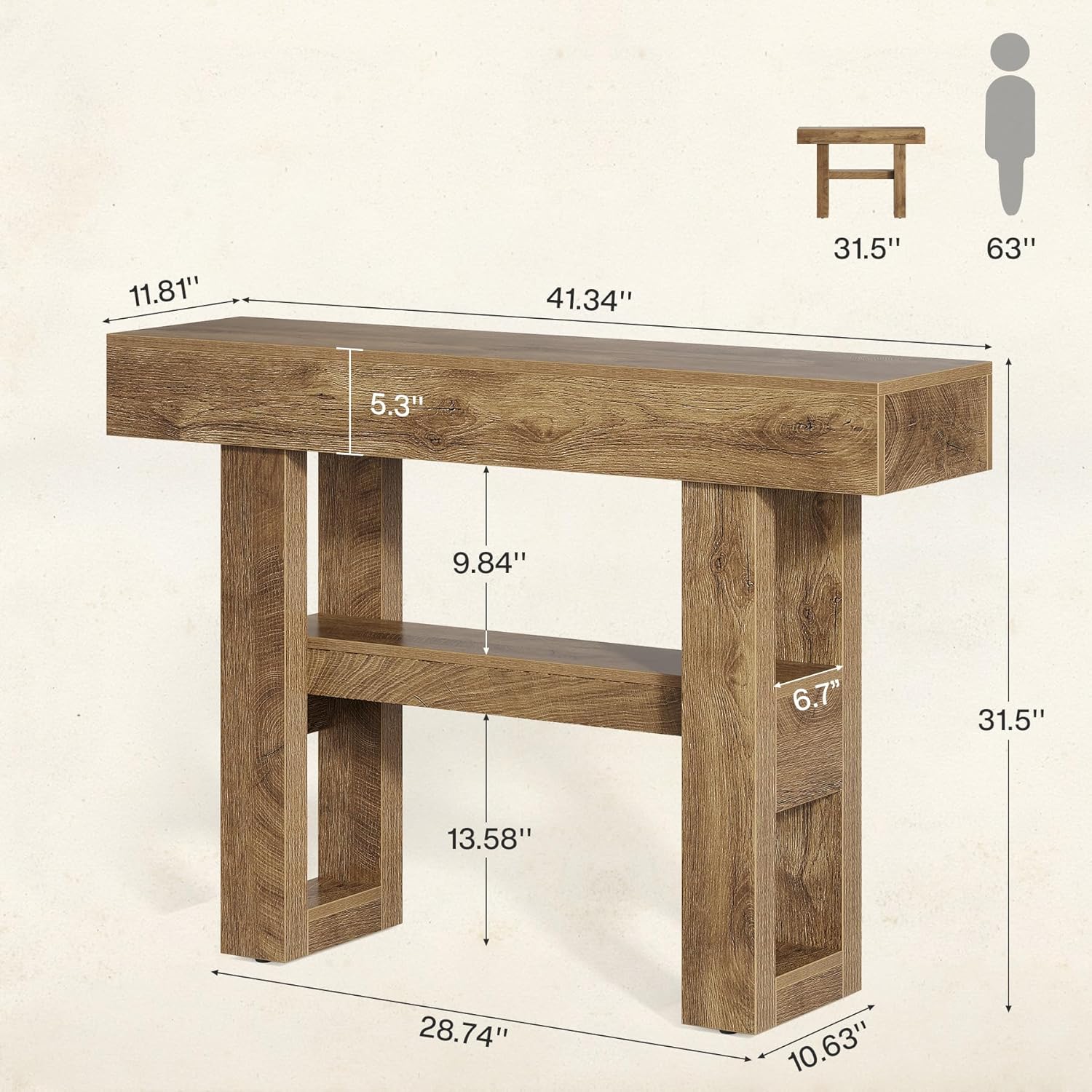 Tribesigns 41.34" Console Table, Rustic 2-Tier Storage for Entryway and Living Room