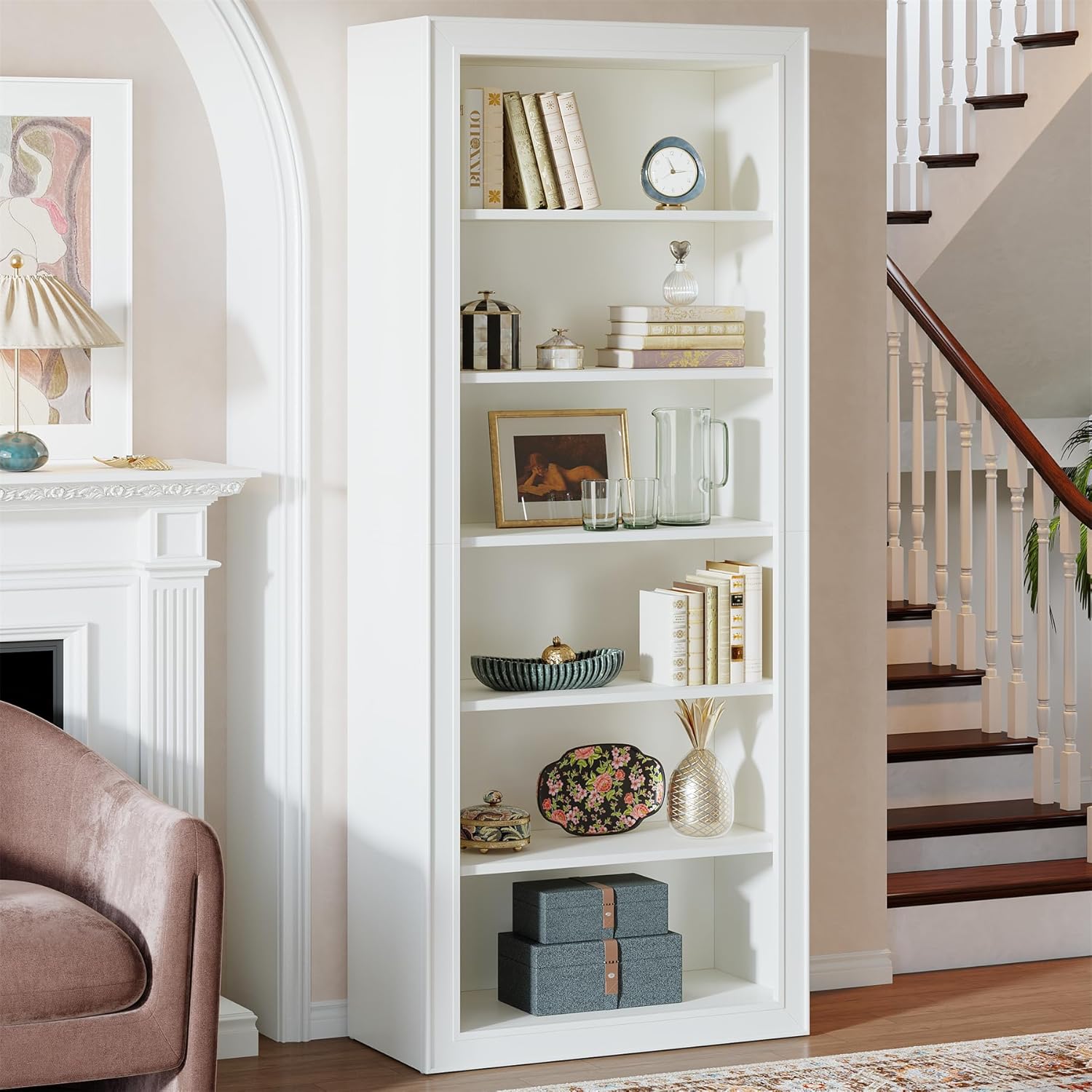 75" Bookcase, 6-Tier Modern Bookshelf Open Display Storage Shelves