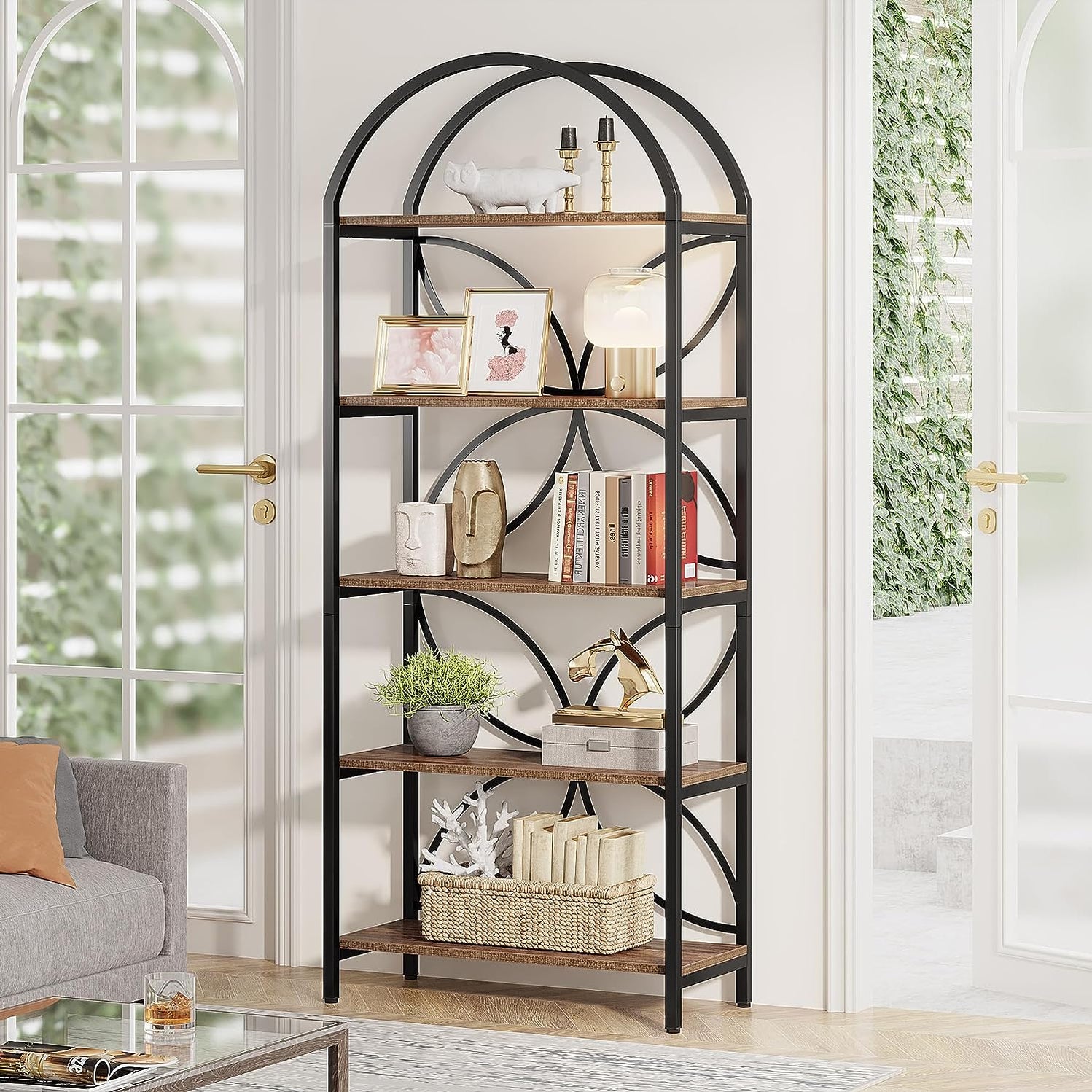 Tribesigns 5-Tier Bookshelf, 75" Tall Arched Bookcase Display Rack