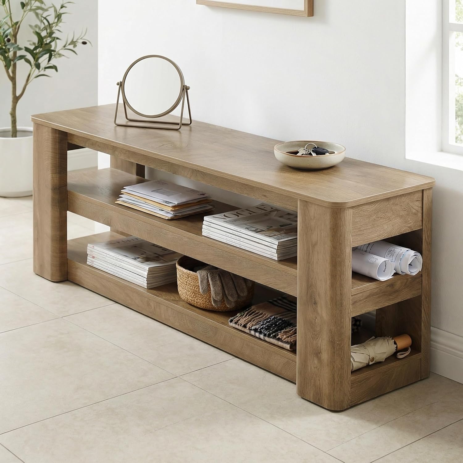 55" Modern TV Stand, 3-Tier Wooden Entertainment Center for TVs up to 60"