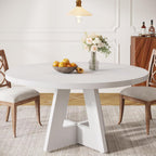 47" Farmhouse Dining Table, Round Wooden Kitchen Dinner Table for 4 People