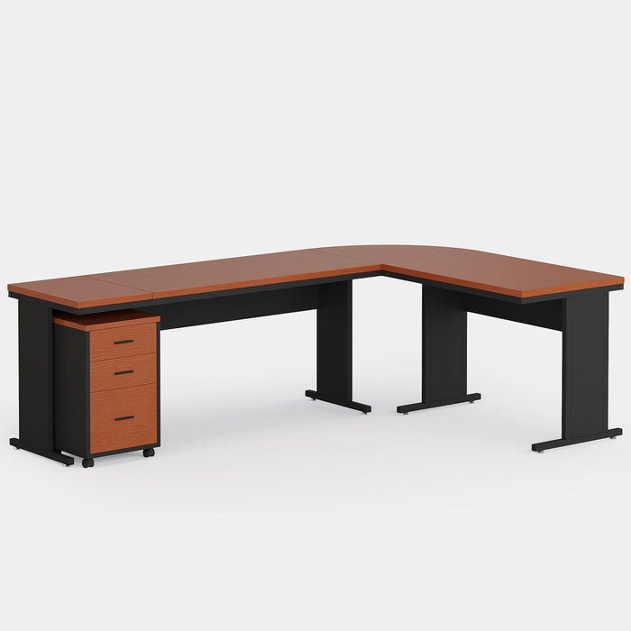 83" L - Shaped Desk, Industrial Corner Executive Desk with Mobile File Cabinet Tribesigns