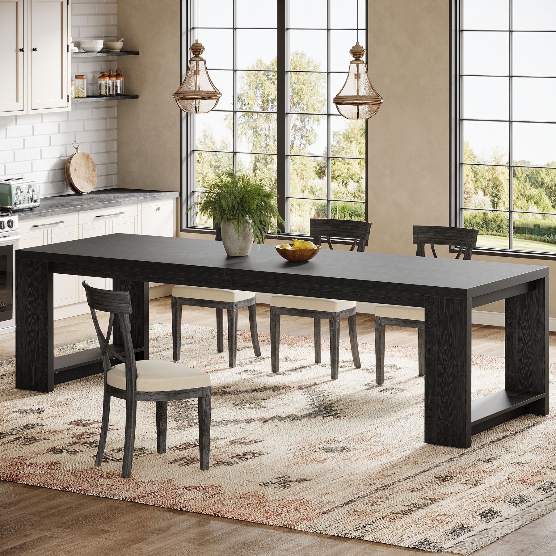 86 Inch Dining Table, Farmhouse 8-10 Person Dining Table-Tribesigns
