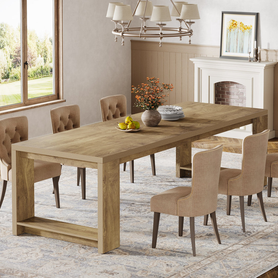 86 Inch Dining Table, Farmhouse 8-10 Person Dining Table-Tribesigns