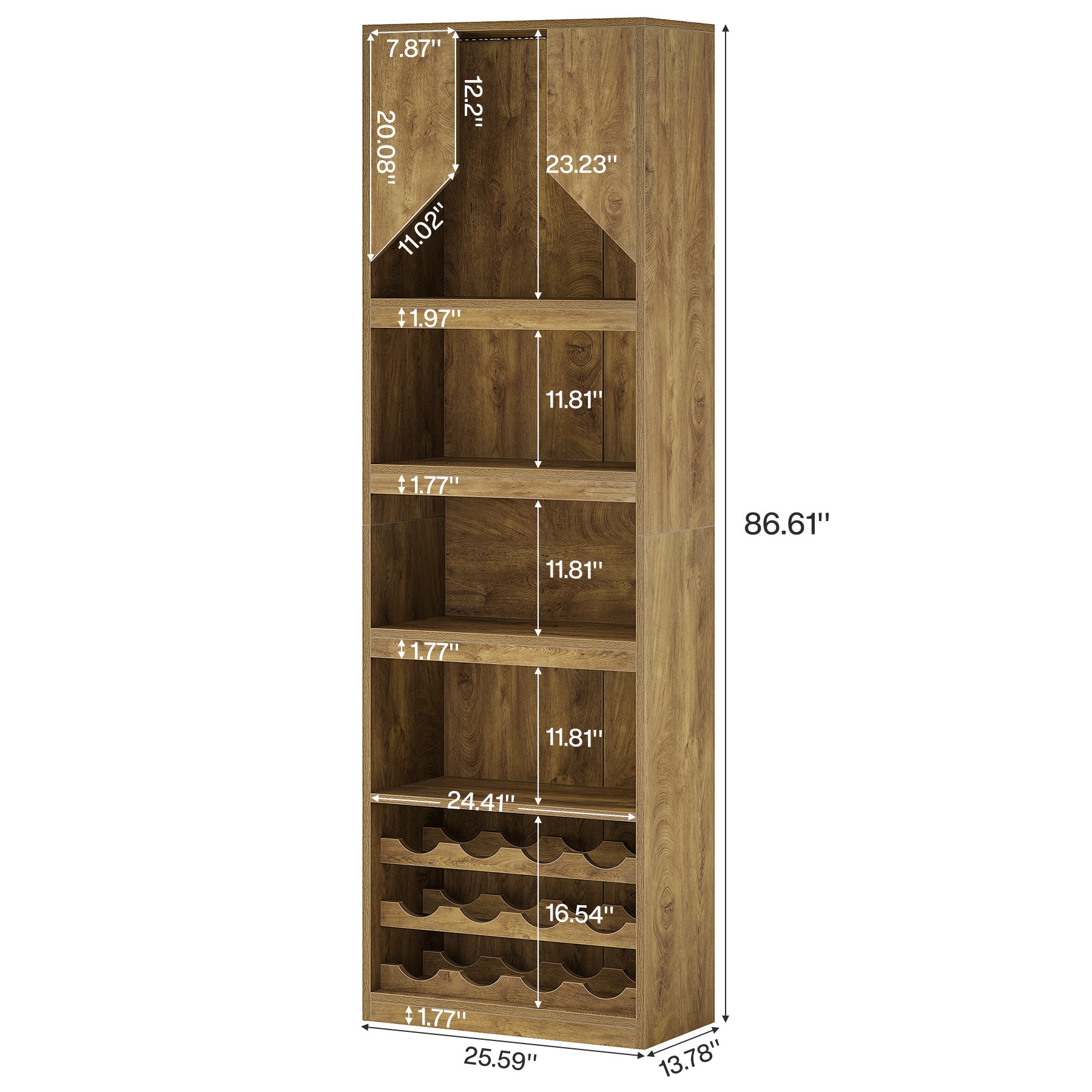 86.6" Wine Bar Cabinet, Farmhouse Home Bar Liquor Cabinet with with Stripe Light