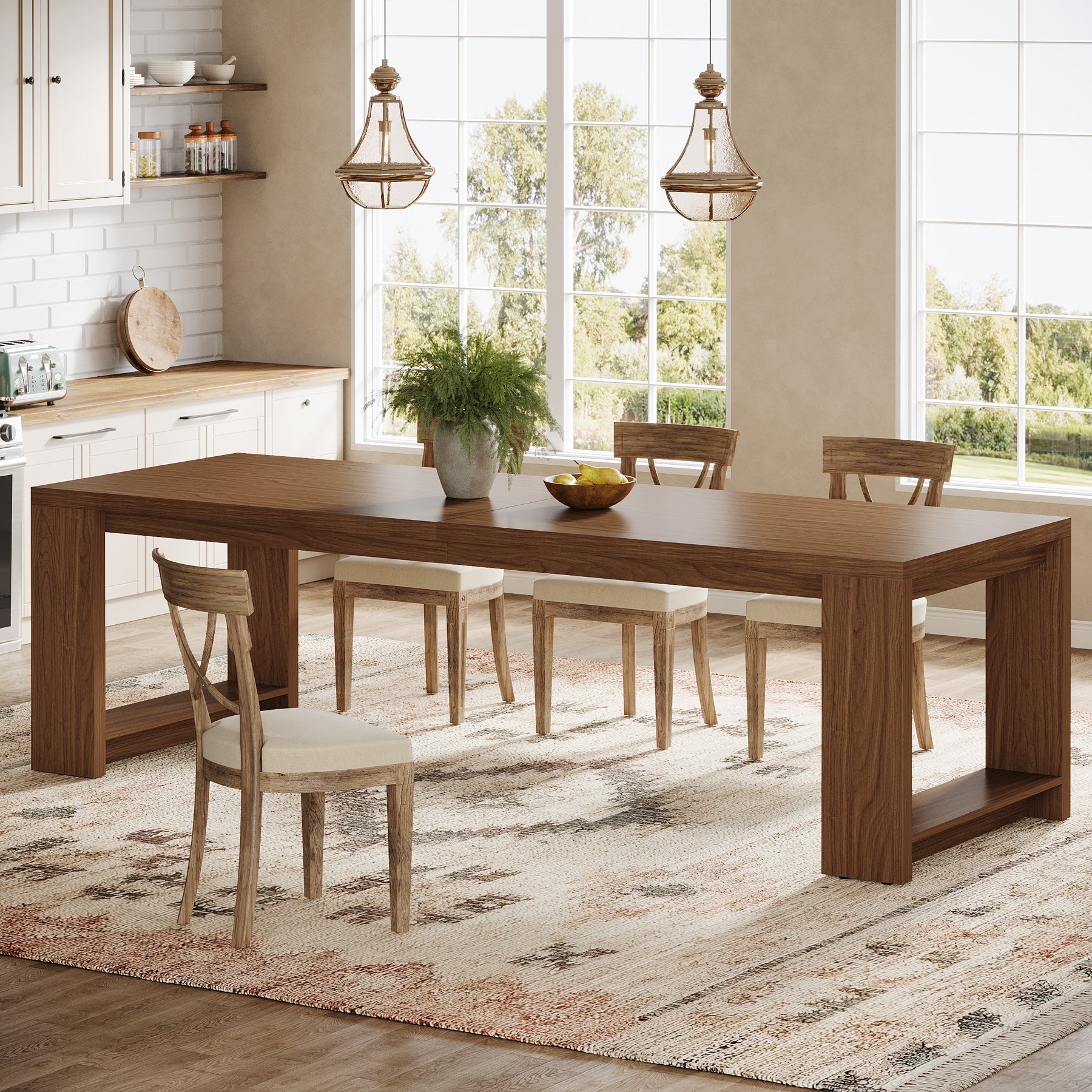 86" Dining Table, Farmhouse Kitchen Dinner Table For 8-10 People