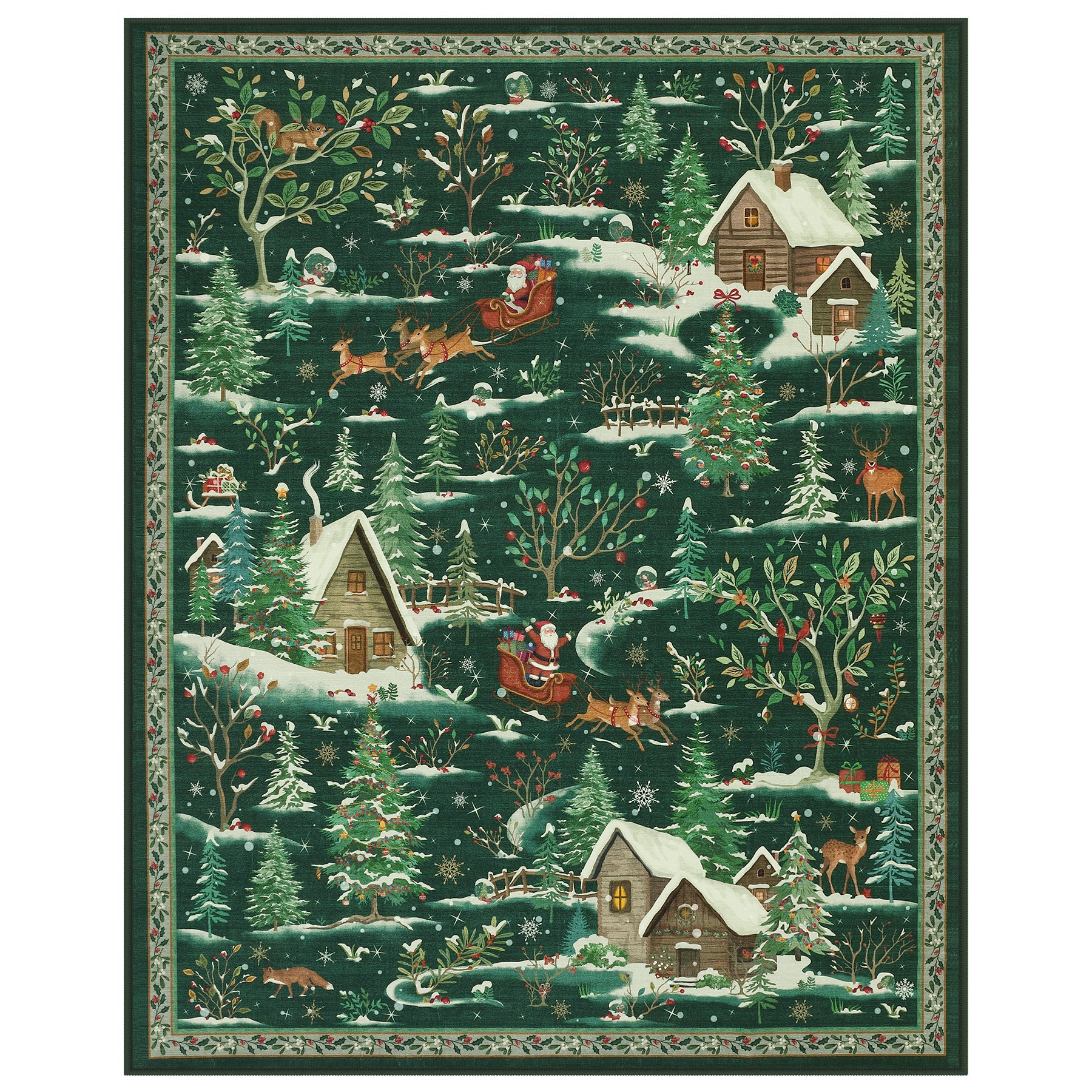 Christmas Snow Forest Washable Area Rug, Soft Holiday Scene Non-Slip Indoor Rug for Living Room Bedroom, Oeko-Tex Certified