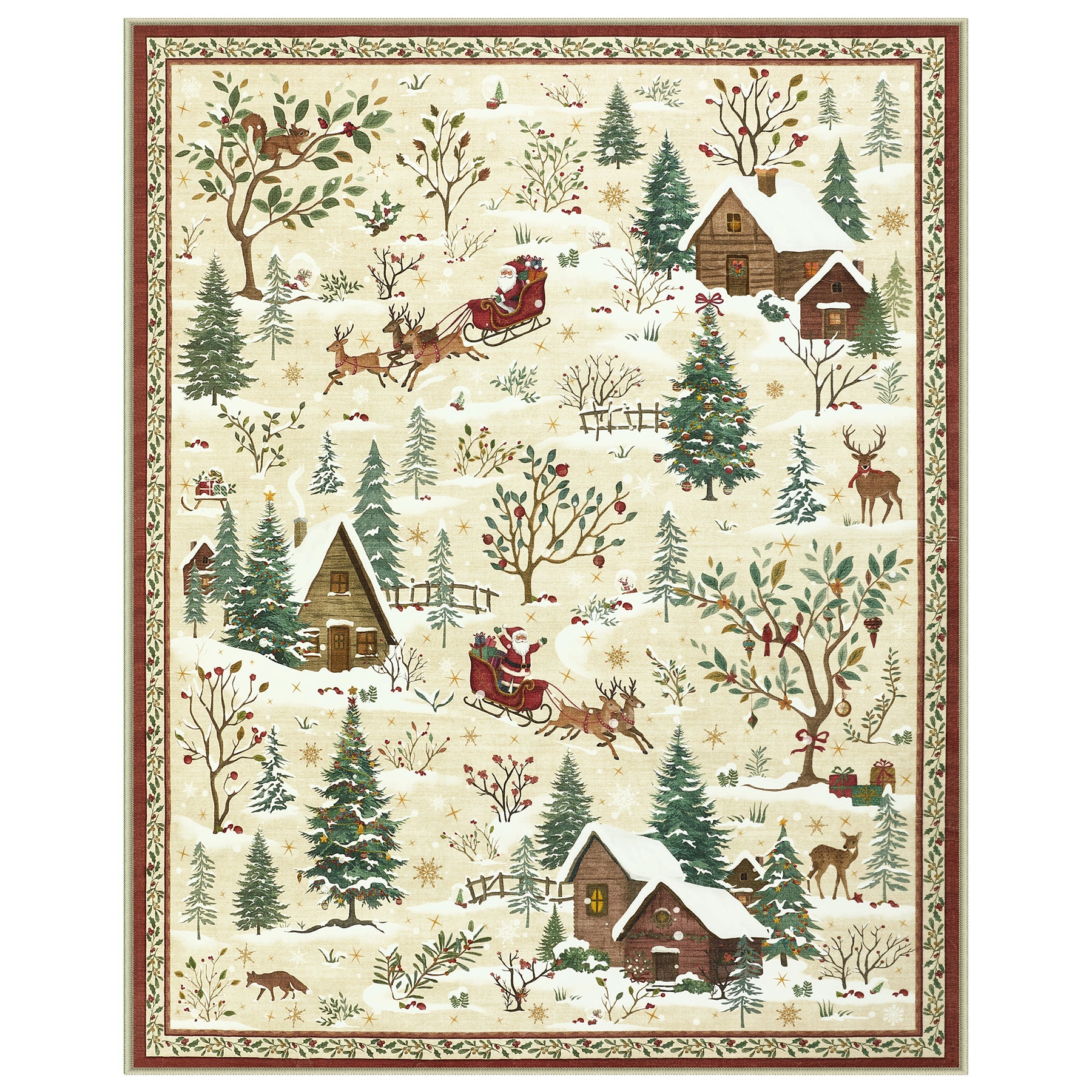 Christmas Snow Forest Washable Area Rug, Soft Holiday Scene Non-Slip Indoor Rug for Living Room Bedroom, Oeko-Tex Certified