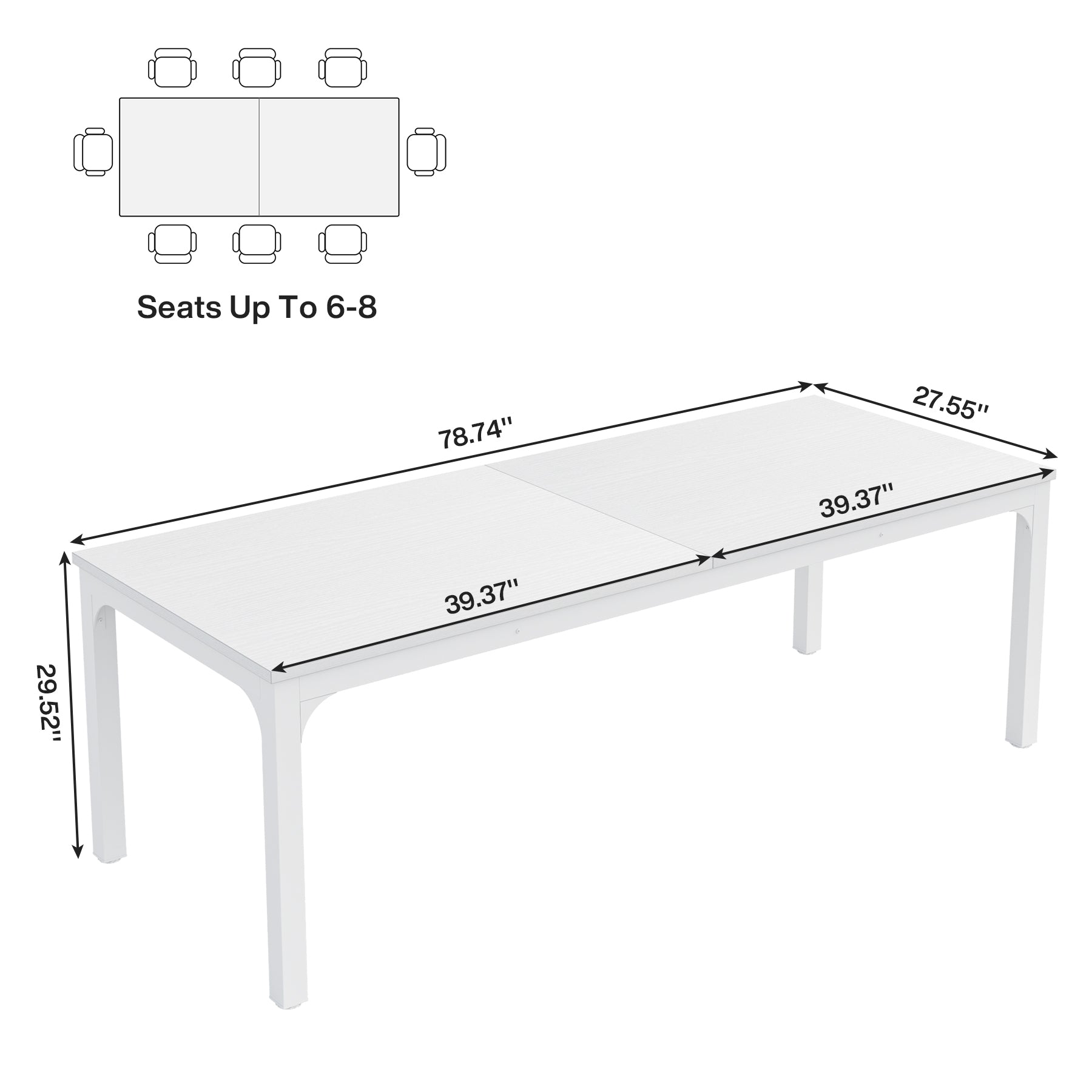 78.7" Rectangular Dining Table for 6–8 People, Long Kitchen Table