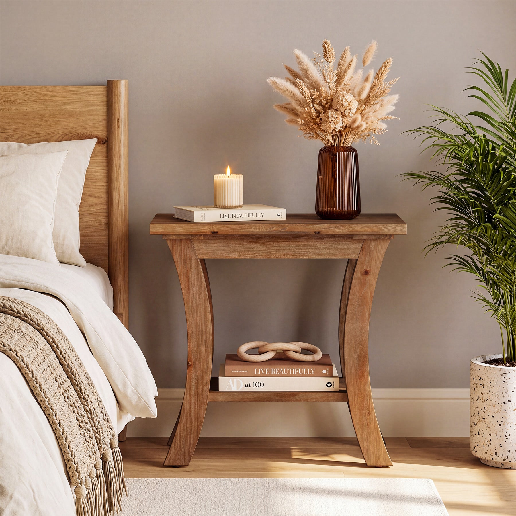 Tribesigns 23.6-Inch Solid Wood Side Table with Lower Shelf, Farmhouse End Table for Living Room