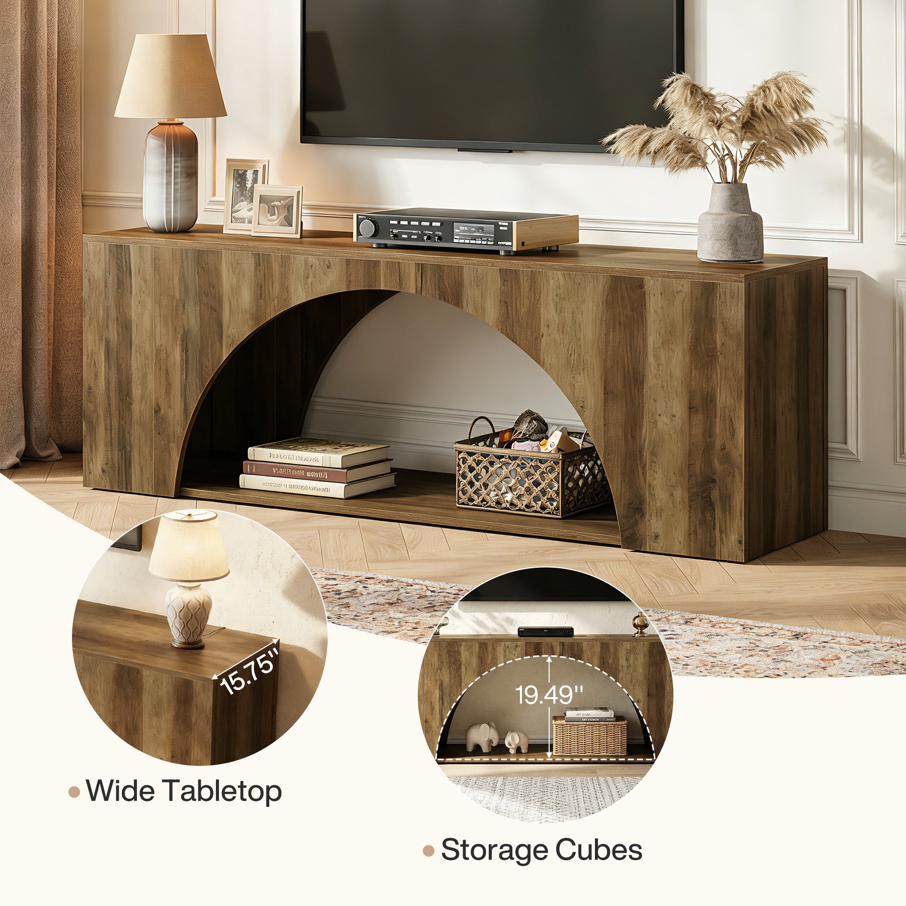 Tribesigns 63" Wood TV Stand, Media Console with Shelves for Living Room