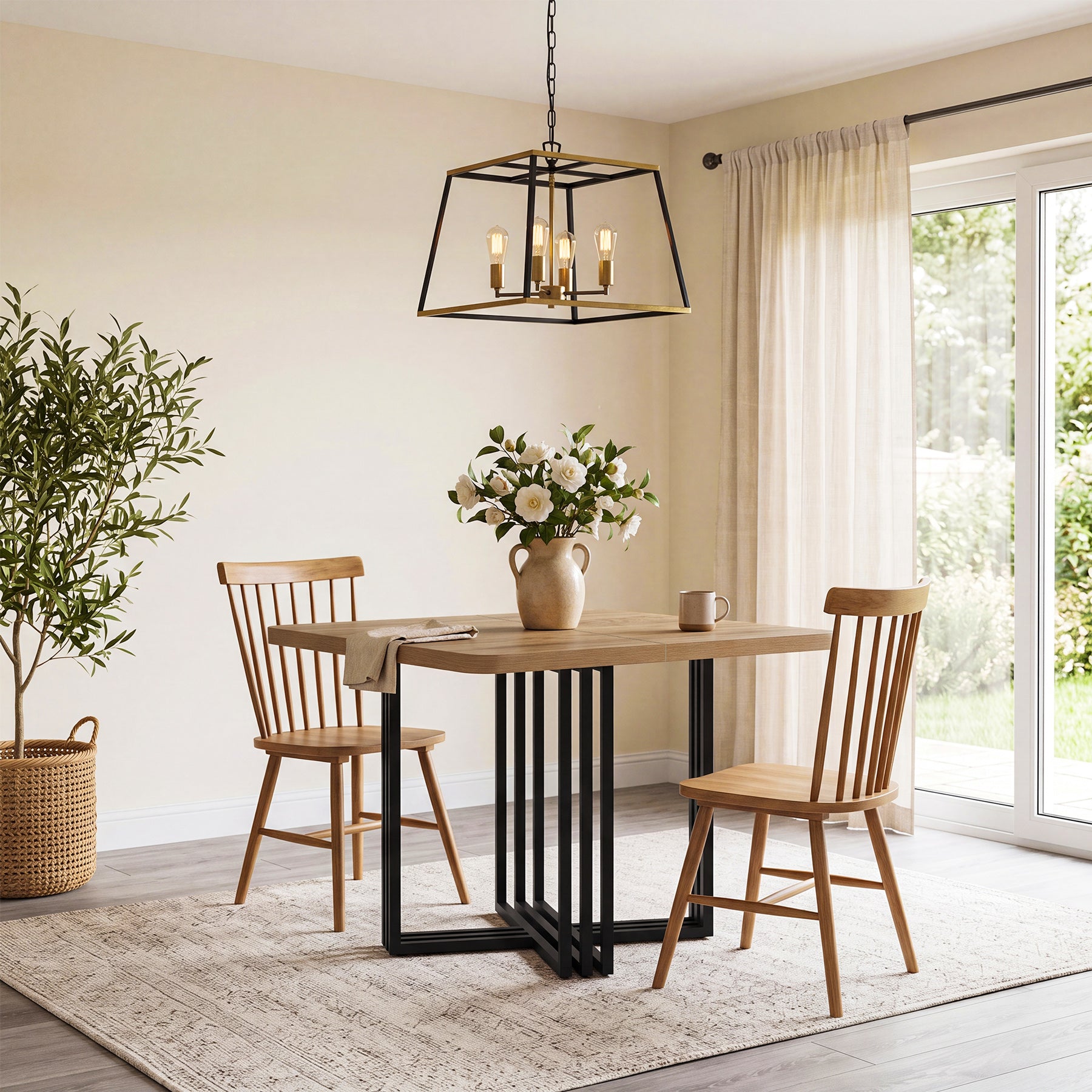 39.4-Inch Farmhouse Dining Table for 4, Compact Kitchen Table for Small Dining Rooms