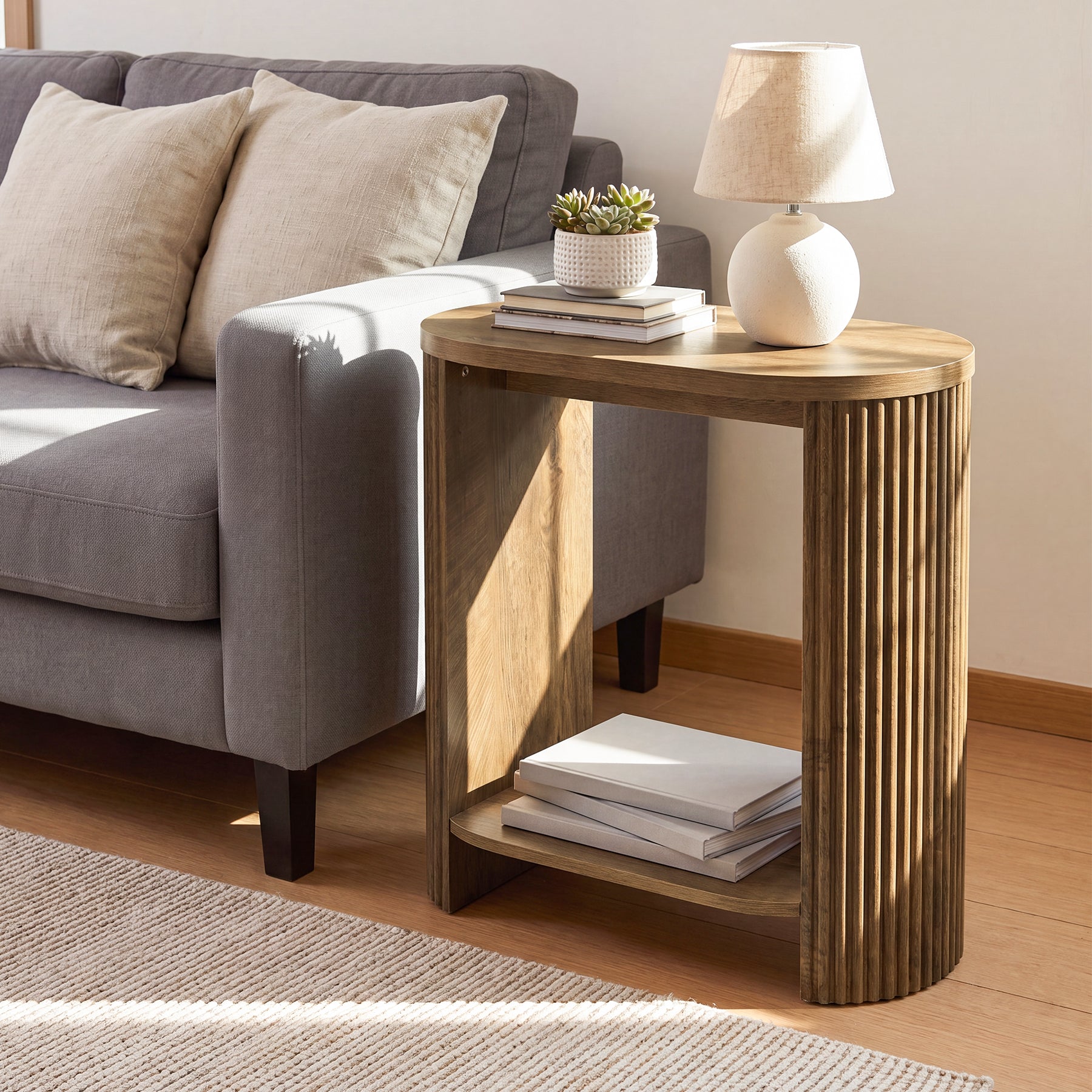 Narrow End Table, 2-Tier Side Table Nightstand with Storage Shelf for Small Spaces