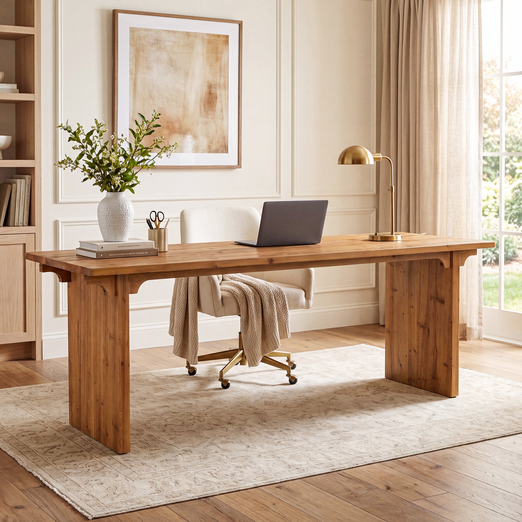 Solid Wood Executive Desk, 70.9" Computer Desk with Panel Legs for Home Office