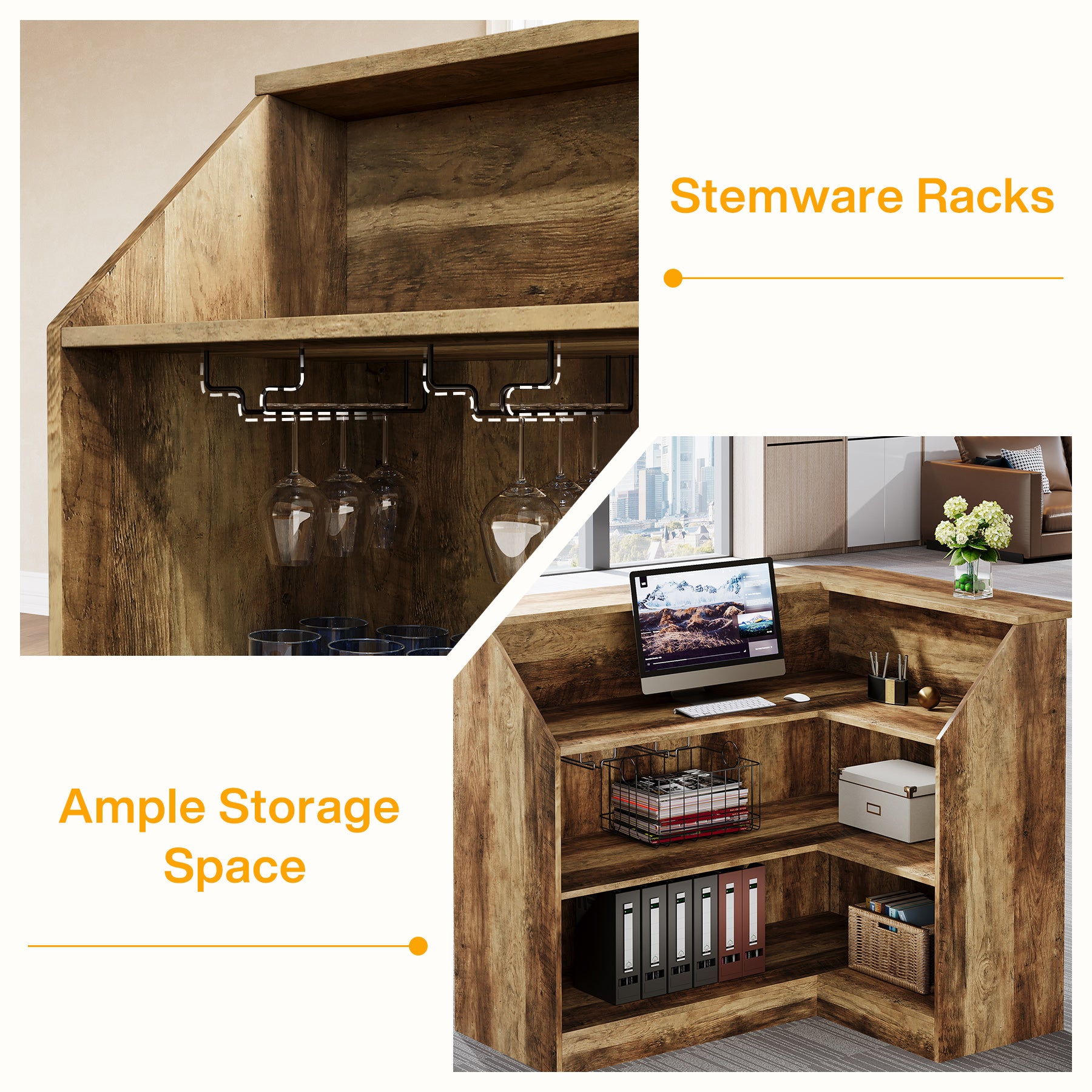 L-Shaped Reception Desk with Storage Shelves, Modern Front Desk for Small Office or Salon