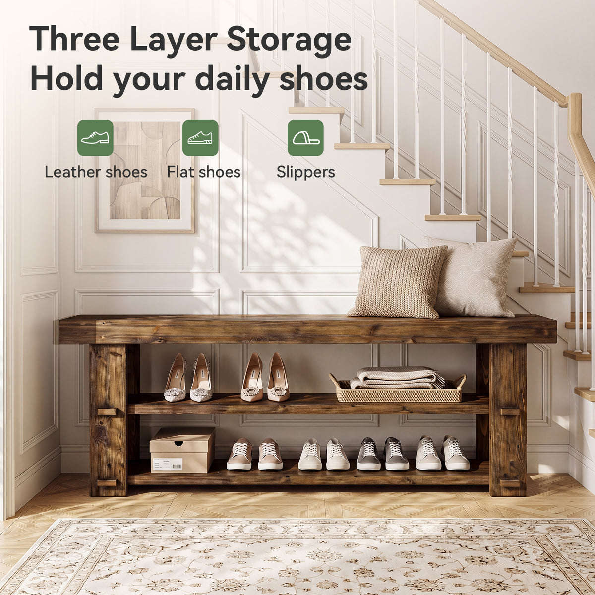 Tribesigns 55-Inch Entryway Bench, 2-Tier Shoe Storage Bench