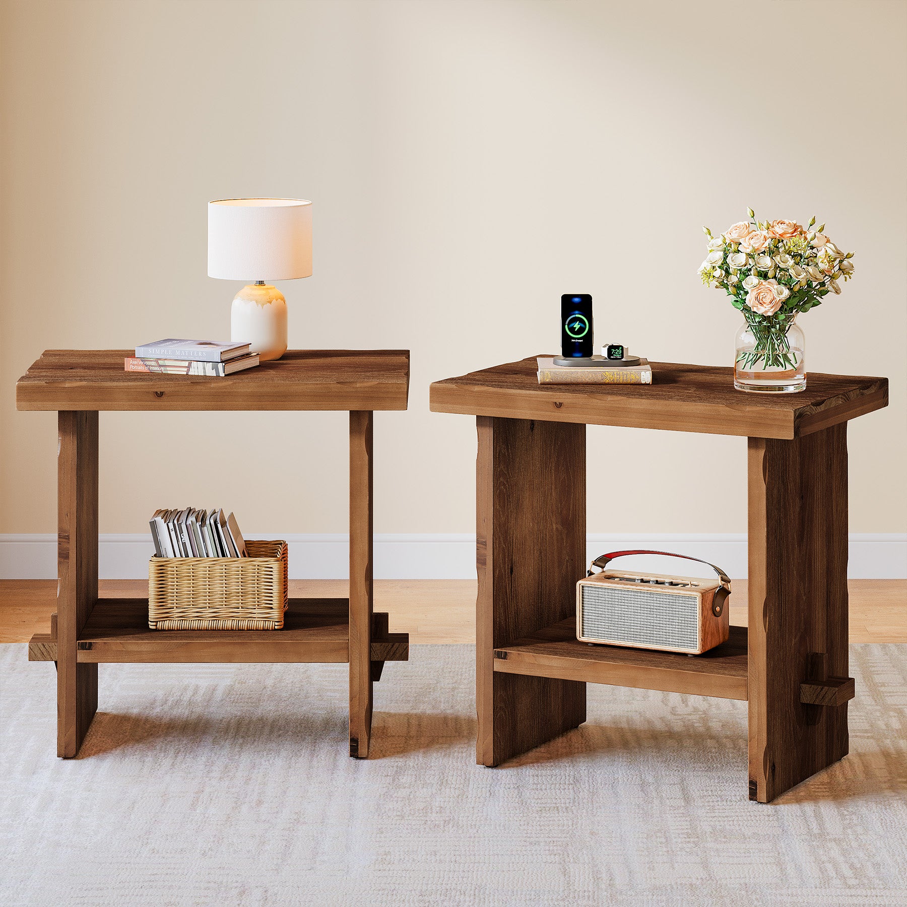 Tribesigns 23.62-Inch Solid Wood Side Table, Wooden End Table with Solid Base