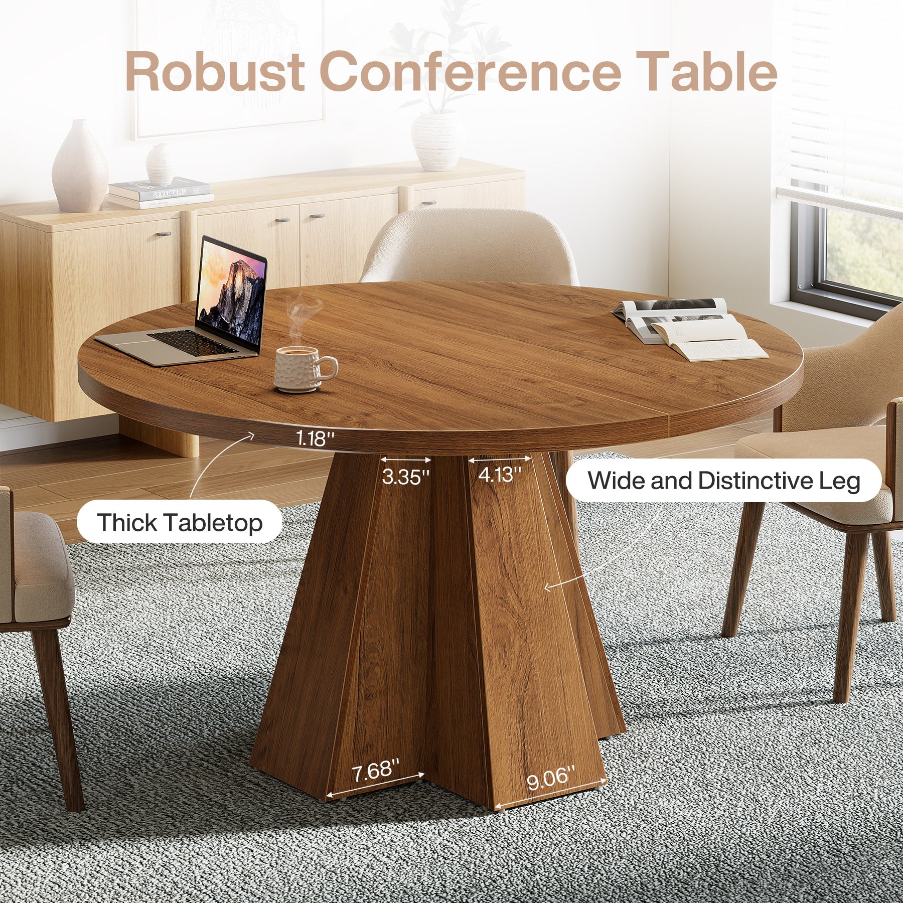 Round Conference Table, Small Meeting Table with Thickened Tabletop