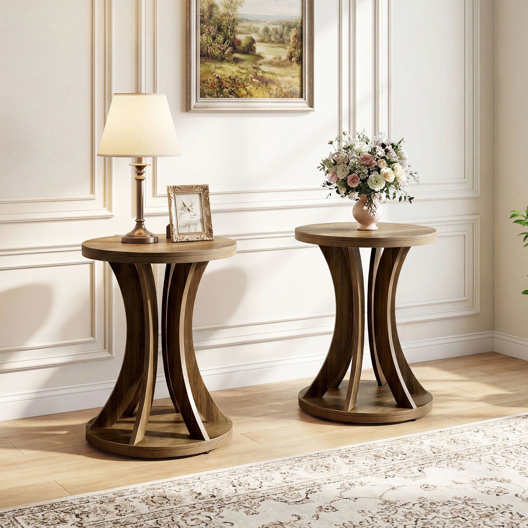 Tribesigns 17.71" Round Side Table, Farmhouse Curved End Table
