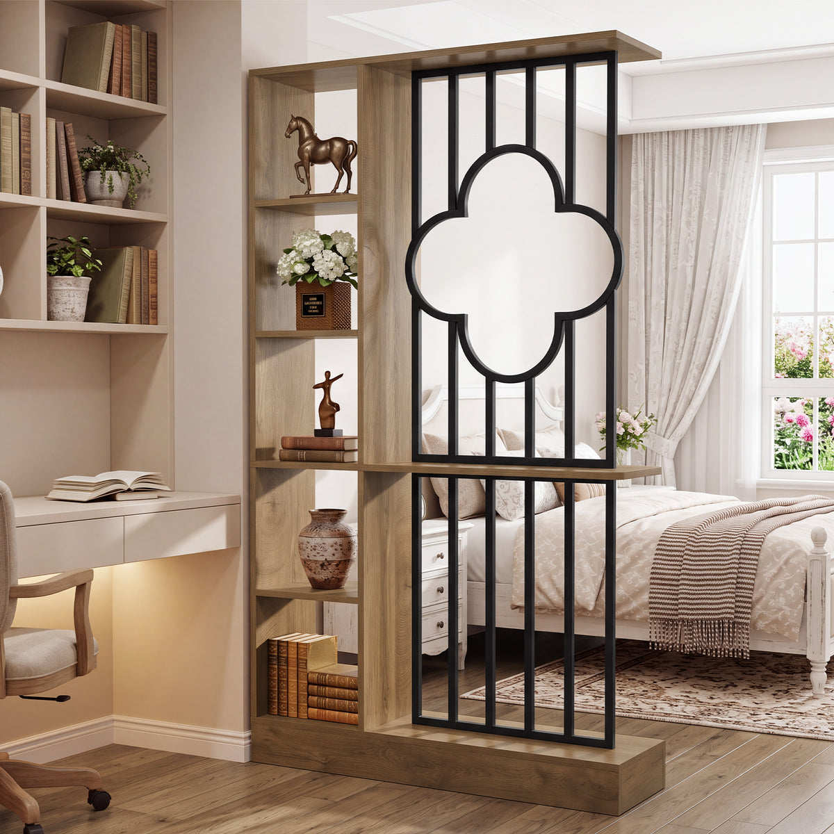 71" Room Divider with Shelves, Freestanding Storage Partition, Wall Divider for Room Separation