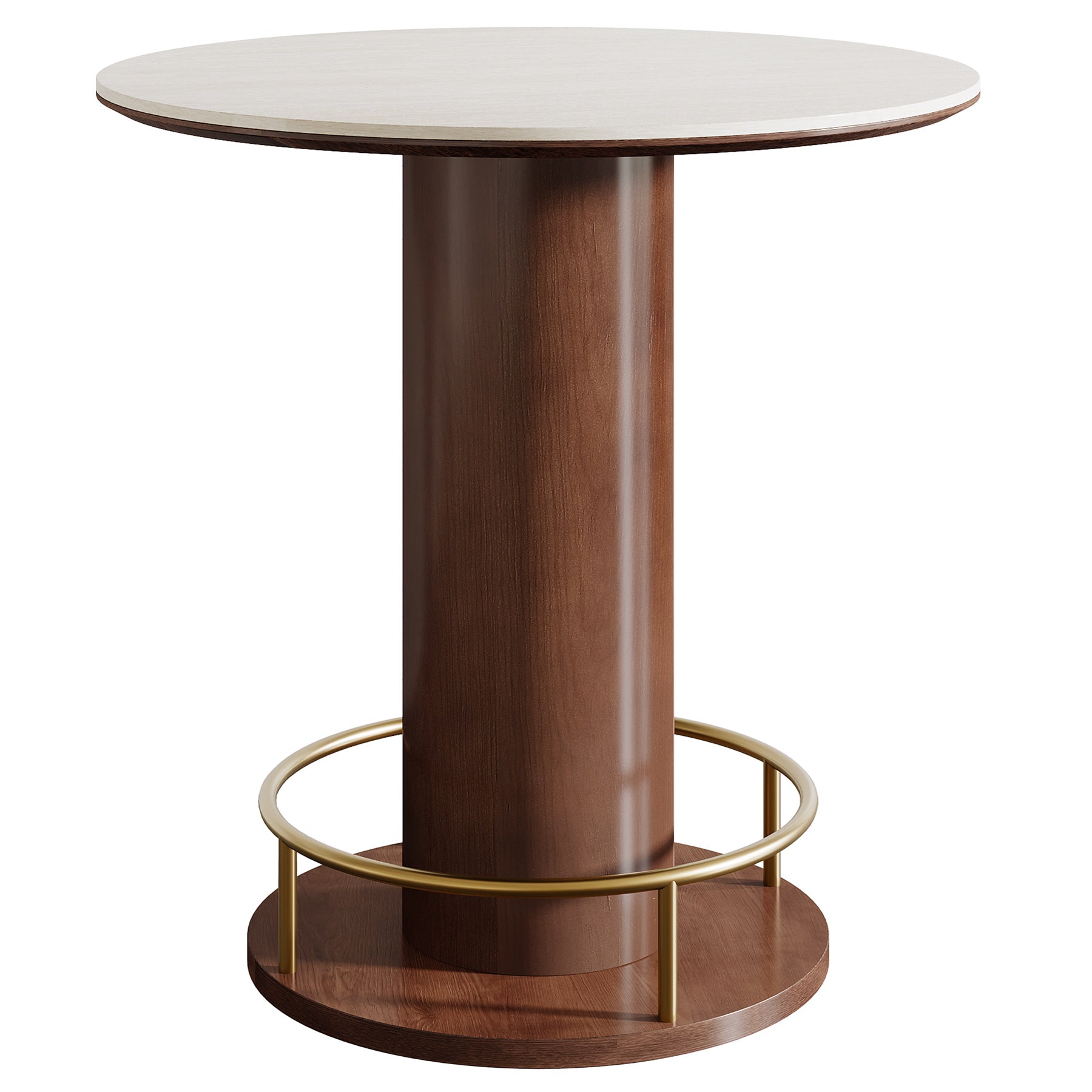31.5" Round Sintered Stone Dining Table, Small Pedestal Kitchen Table for 2-4, Solid Rubber Wood Base