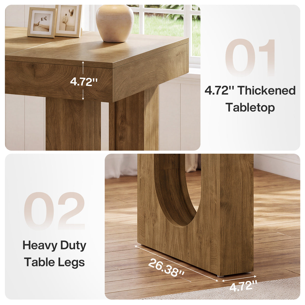 55" Farmhouse Executive Desk, Rectangular Office Computer Desk with U-Shape Double Pedestal
