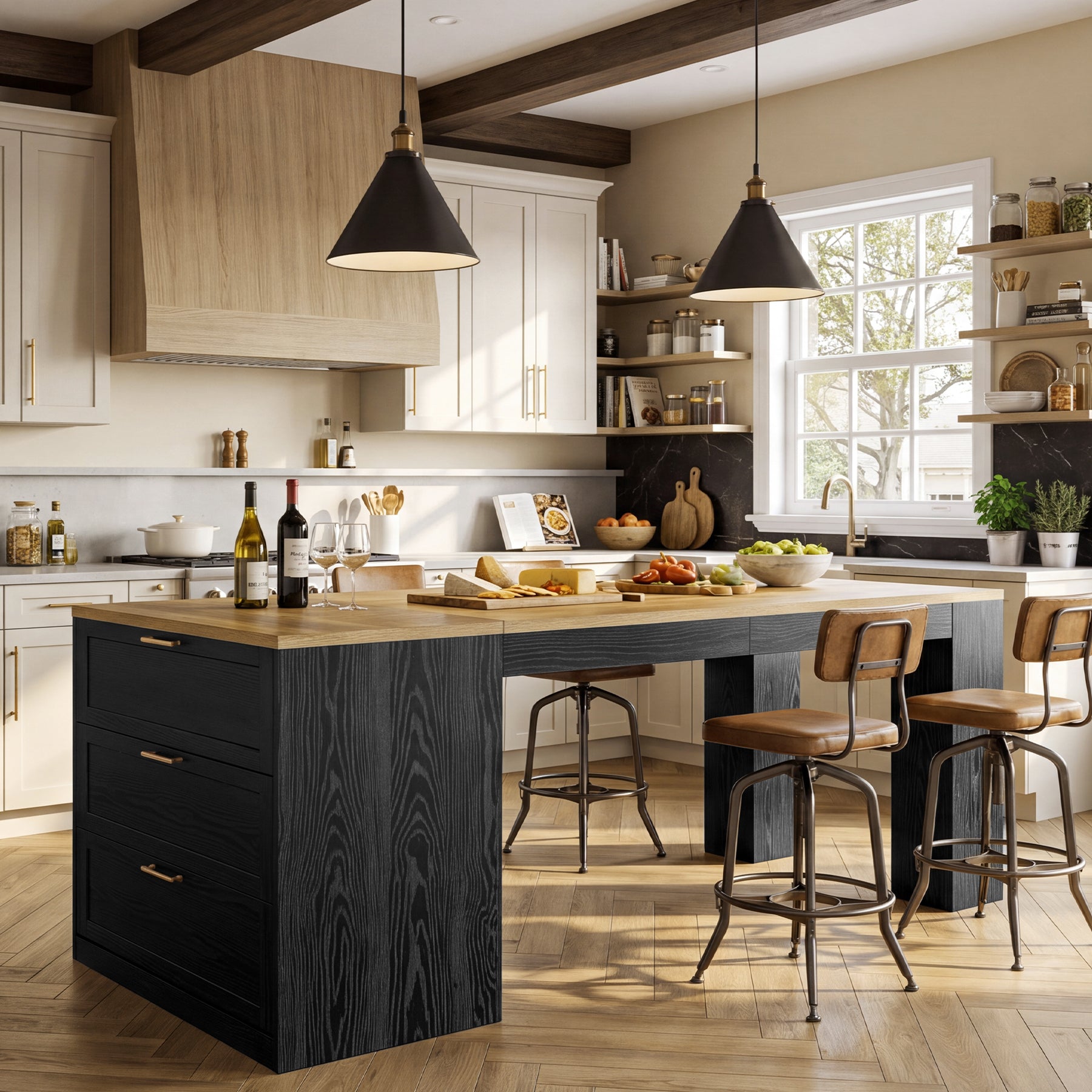 78.7" Extra Long Kitchen Island with 3 Drawers, Modern Prep Table, Large Leg Room