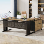 Industrial L-Shaped Desk, 63" Executive Desk with File Cabinet