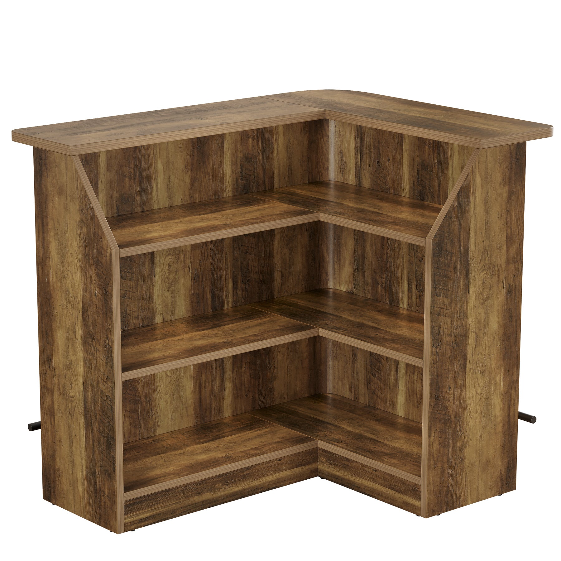 L-Shaped Home Bar Unit, 4-Tier Fluted Bar Table with Storage Shelves