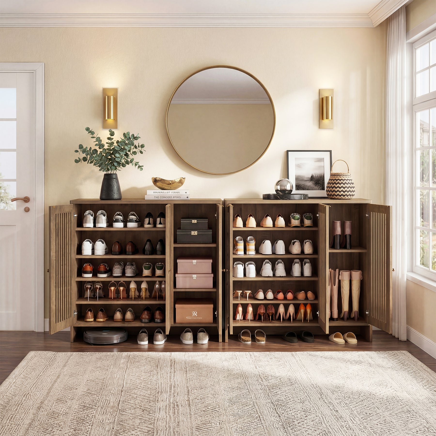 5-Tier Shoe Cabinet with Doors, Wooden Shoe Storage for 25-30 Pairs with Adjustable Shelves