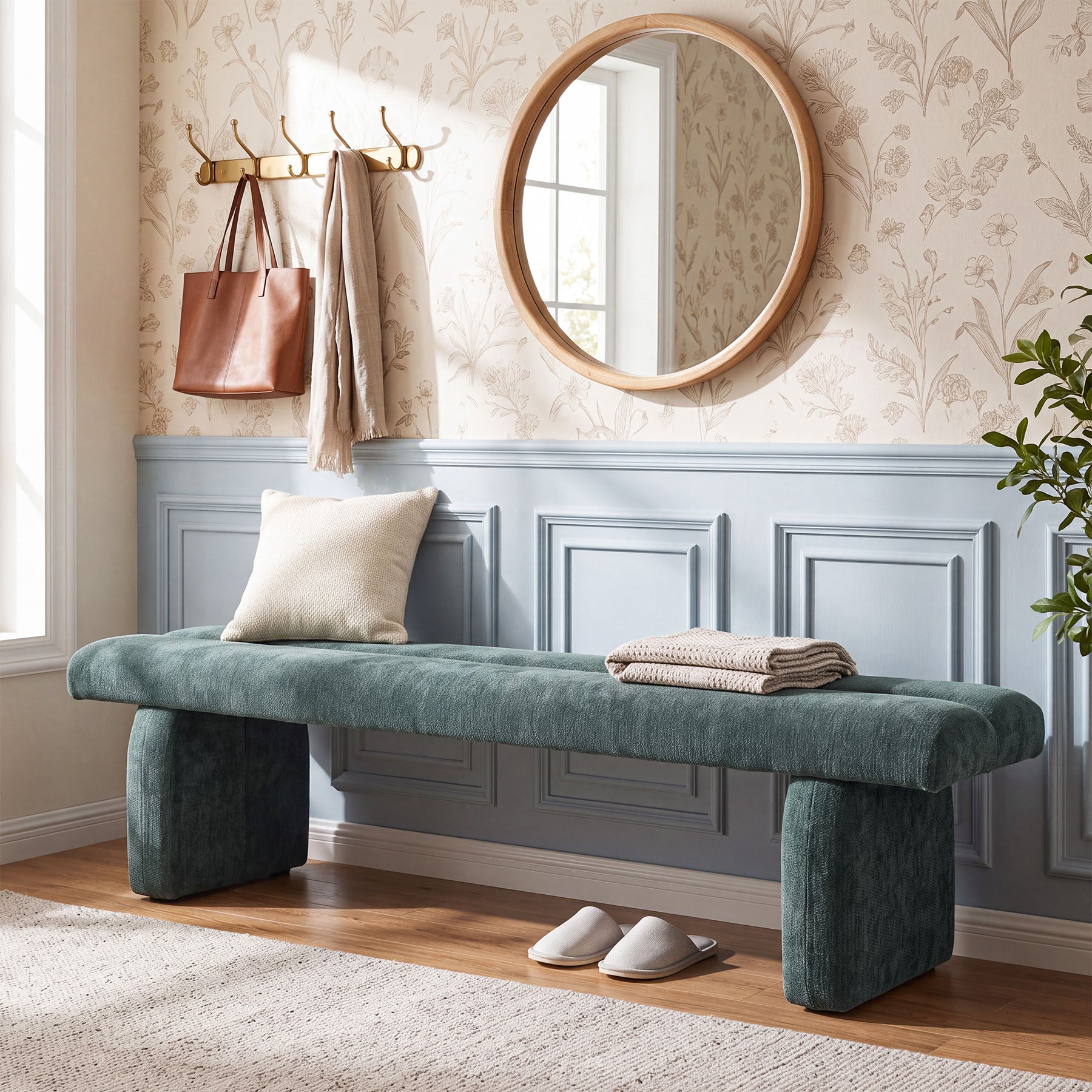 63" Upholstered Entryway Bench, Modern Shoe Bench End-of-Bed Bench for 2-3