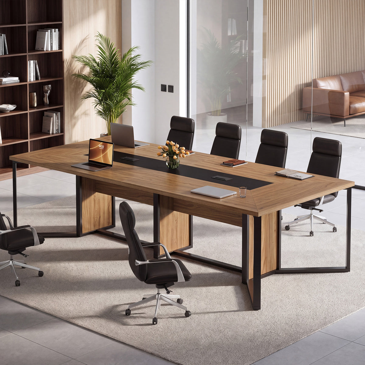 9FT Conference Table, 110.24" Office Meeting Table with Cable Grommets for 8-10 People