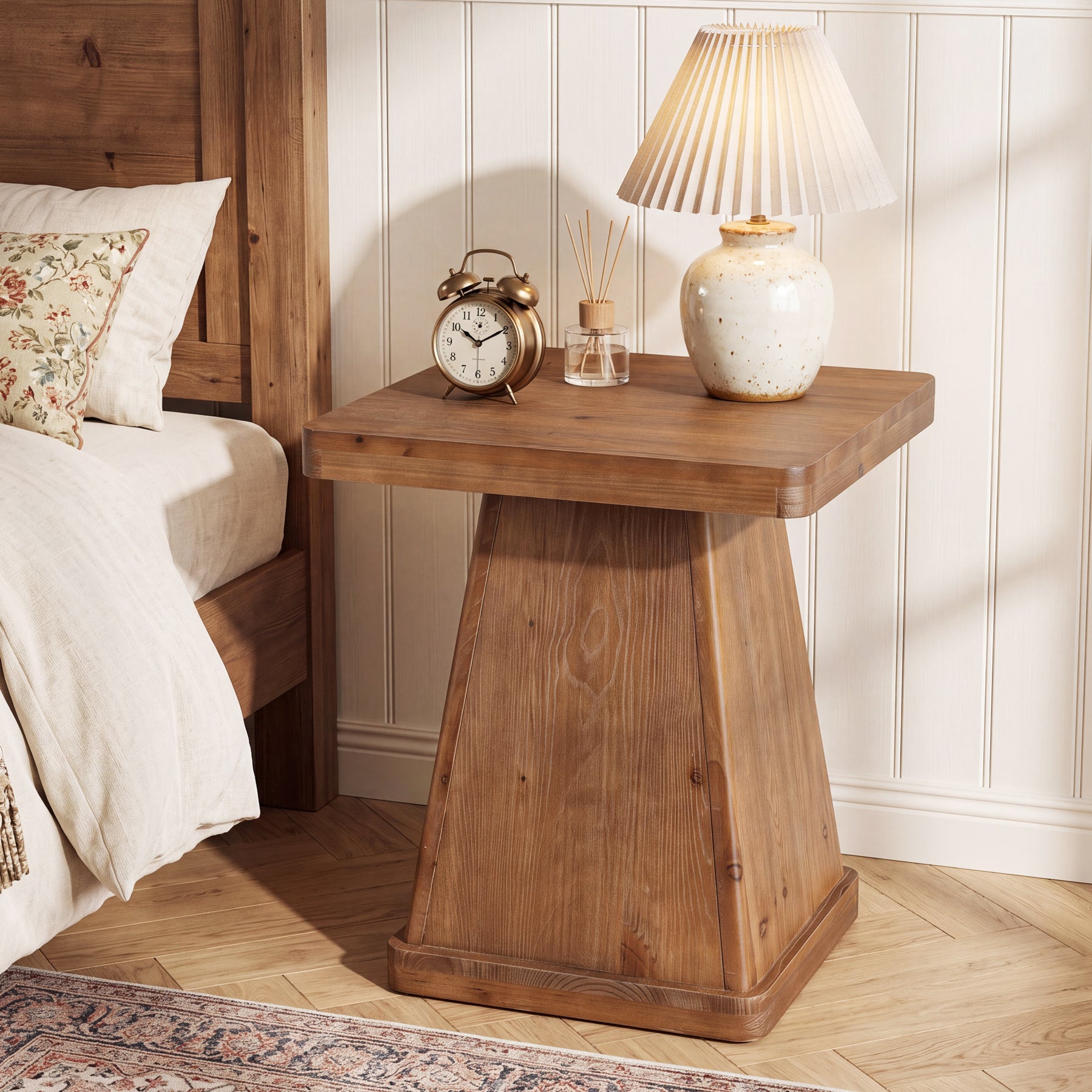 19.69" Square Solid Wood End Table, Accent Side Table with Pedestal Base for Living Room