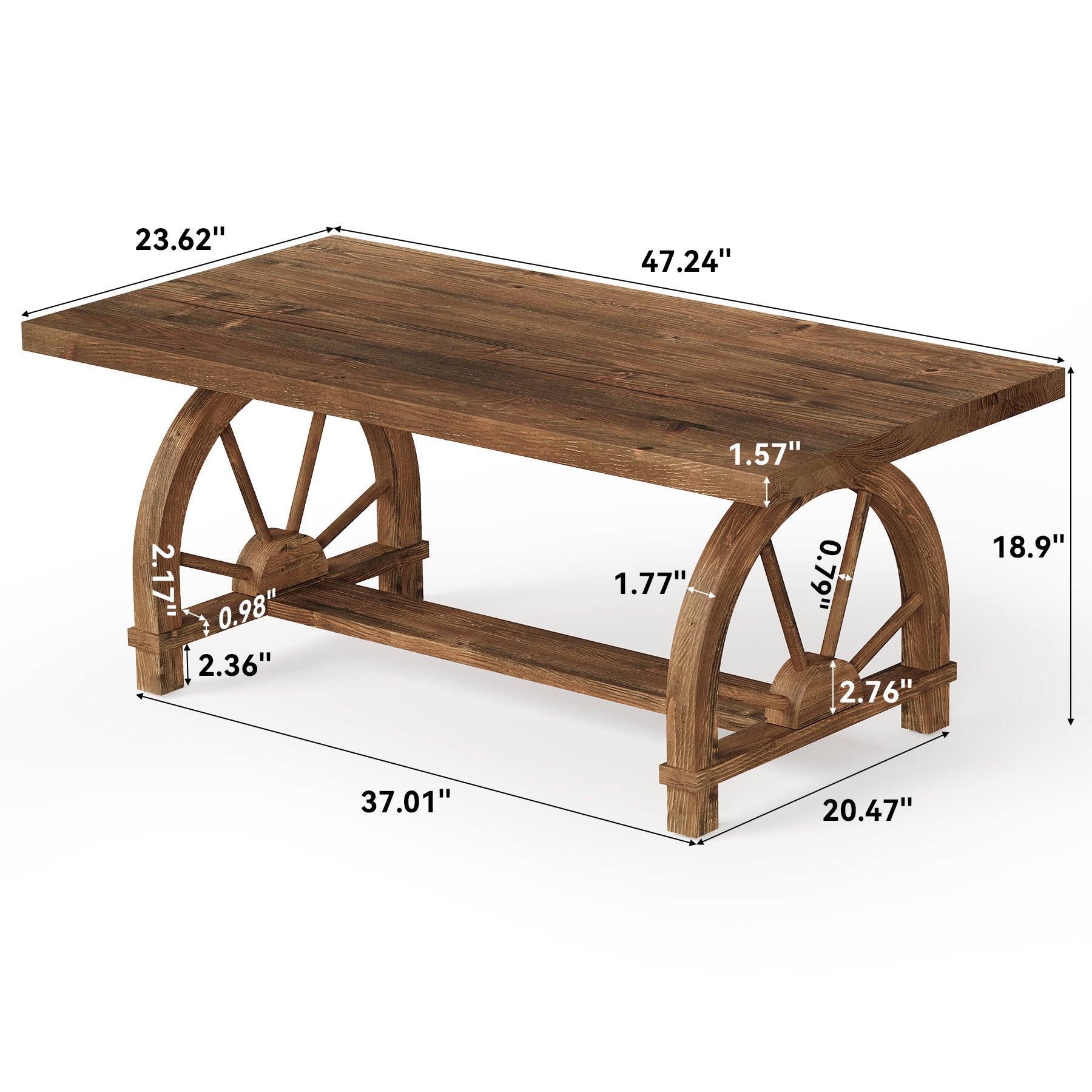 47" Solid Wood Coffee Table, Rectangular Center Table With Arched Base