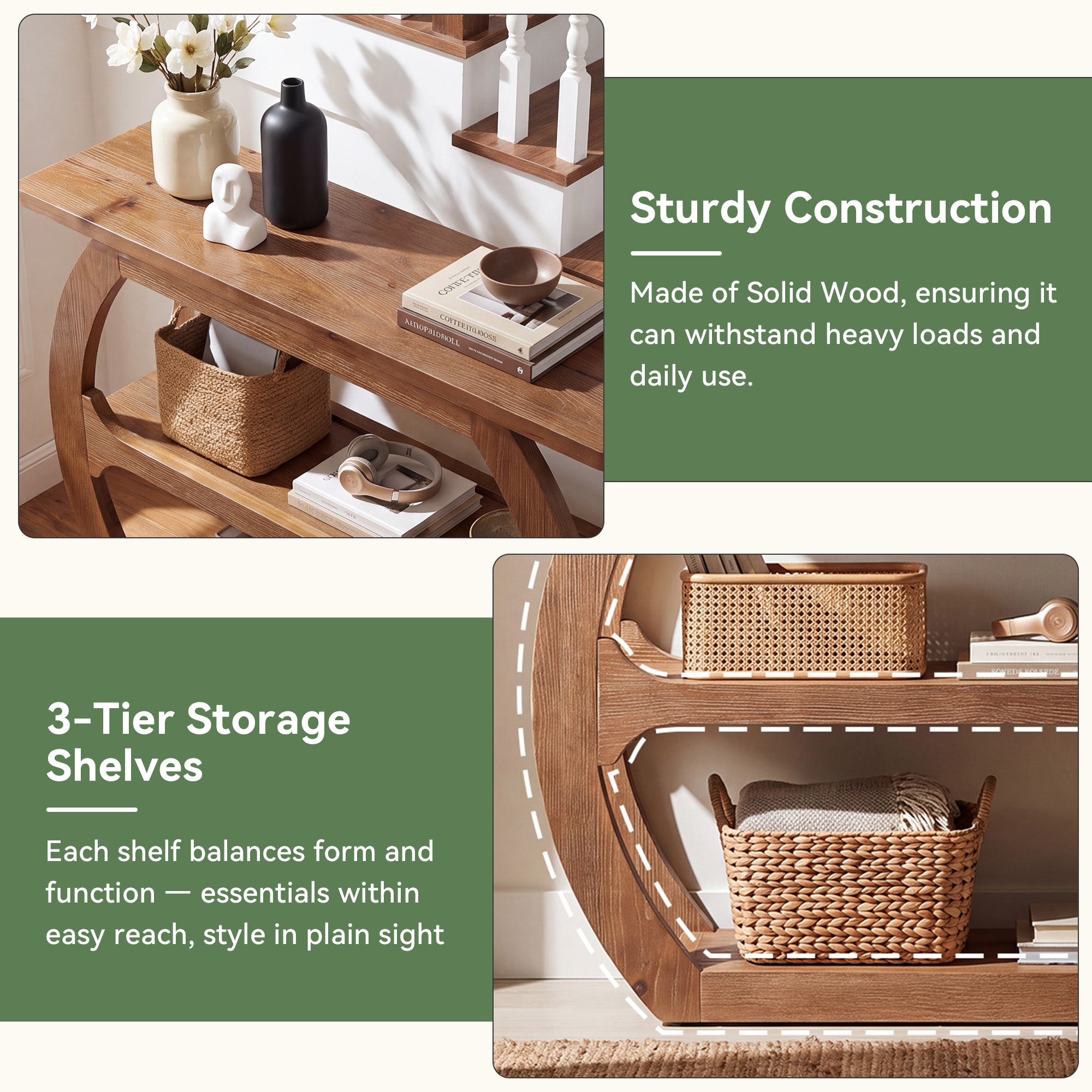 41" 2-Tier Solid Wood Console Table, Small Entryway Sofa Table, Farmhouse  Living Room
