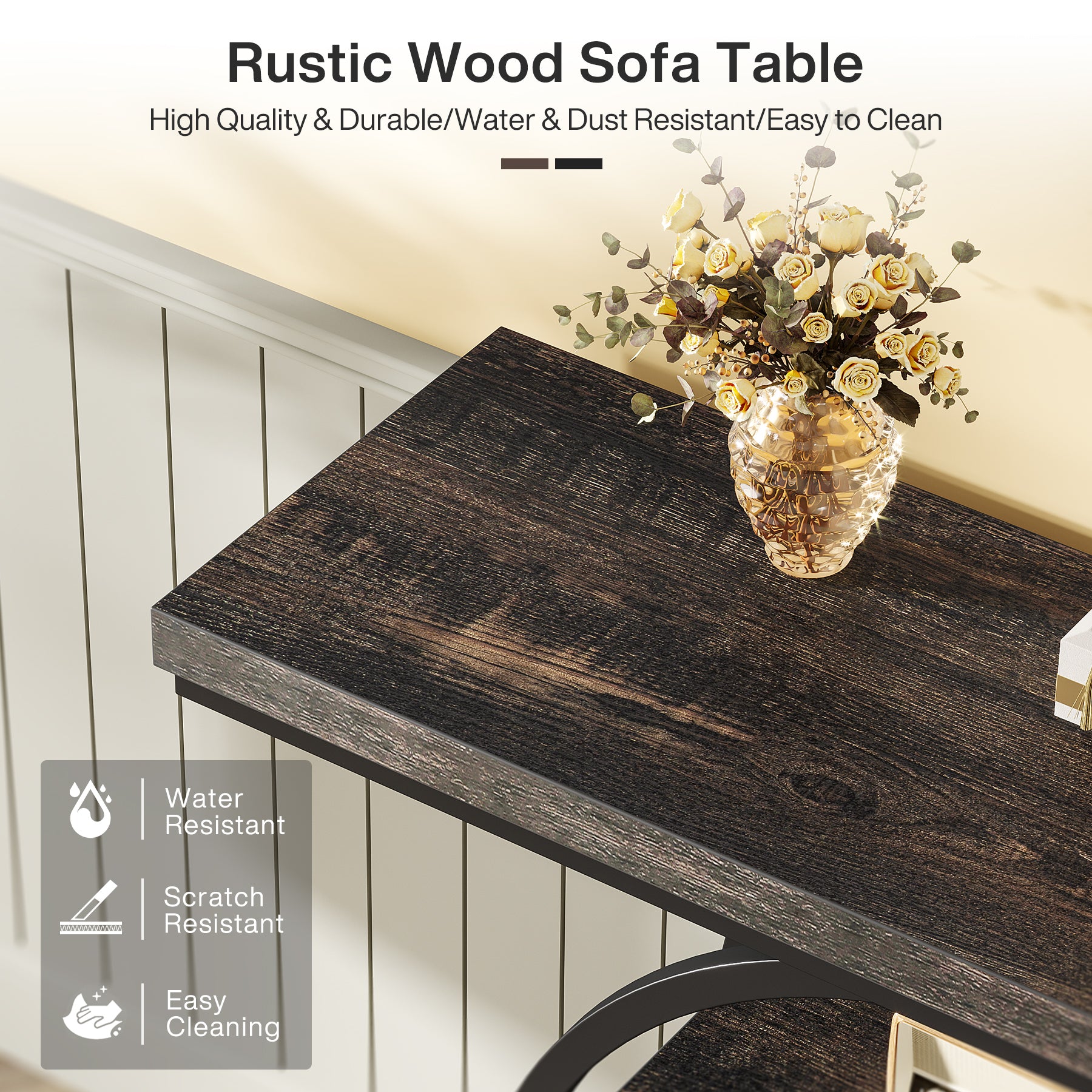 41.3" Console Table, Industrial 4-Tier Sofa Table Entryway Table with Circle Base