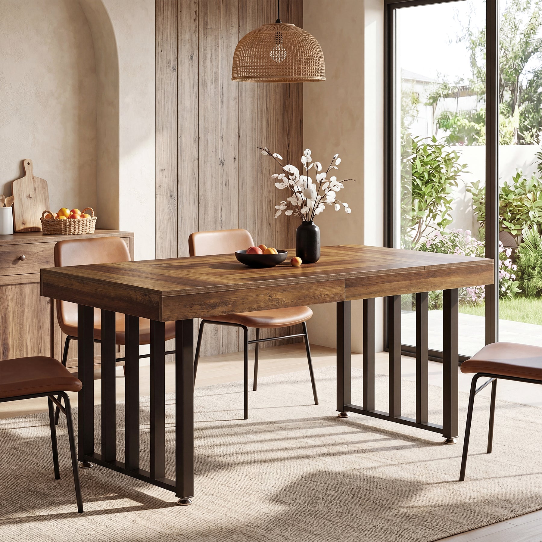 55.12" Dining Table for 4-6 People, Rectangle Kitchen Table with Metal Frame