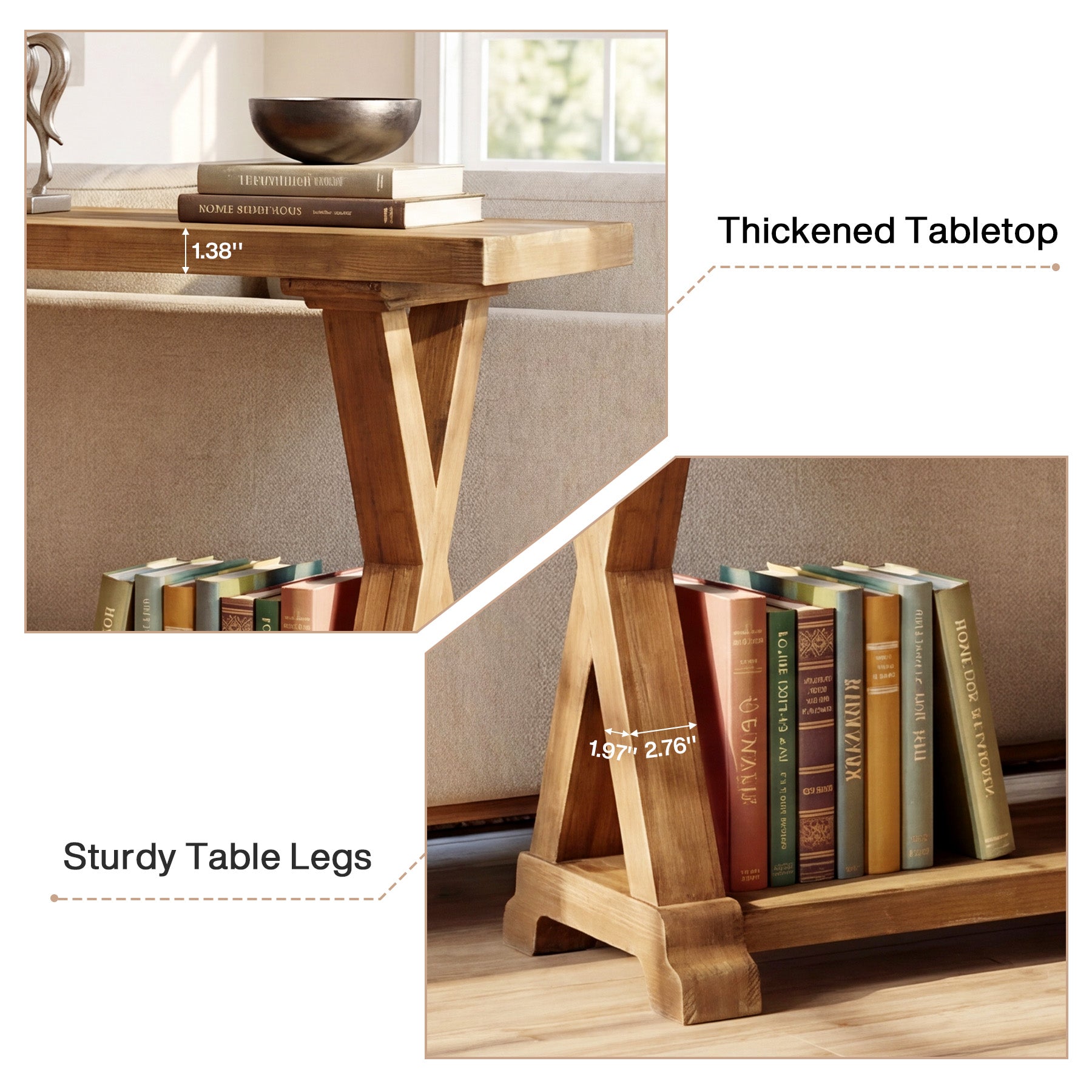 63" Solid Wood Console Table, Narrow Farmhouse Sofa Table with 2-Tier Storage for Entryway, Hallway & Behind Couch