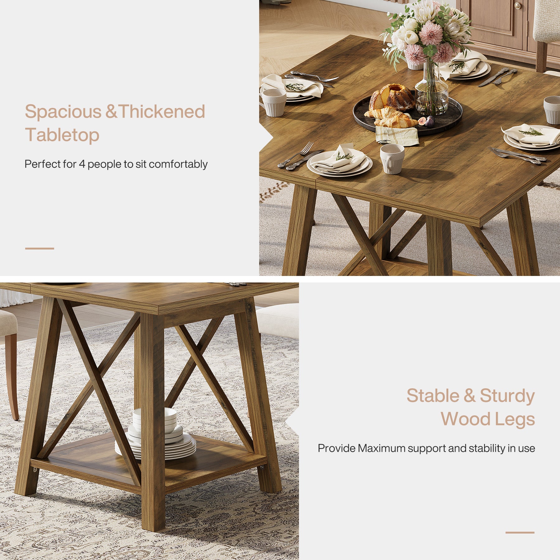 Square Dining Table for 4, 39.37" Kitchen Table with Shelf Storage