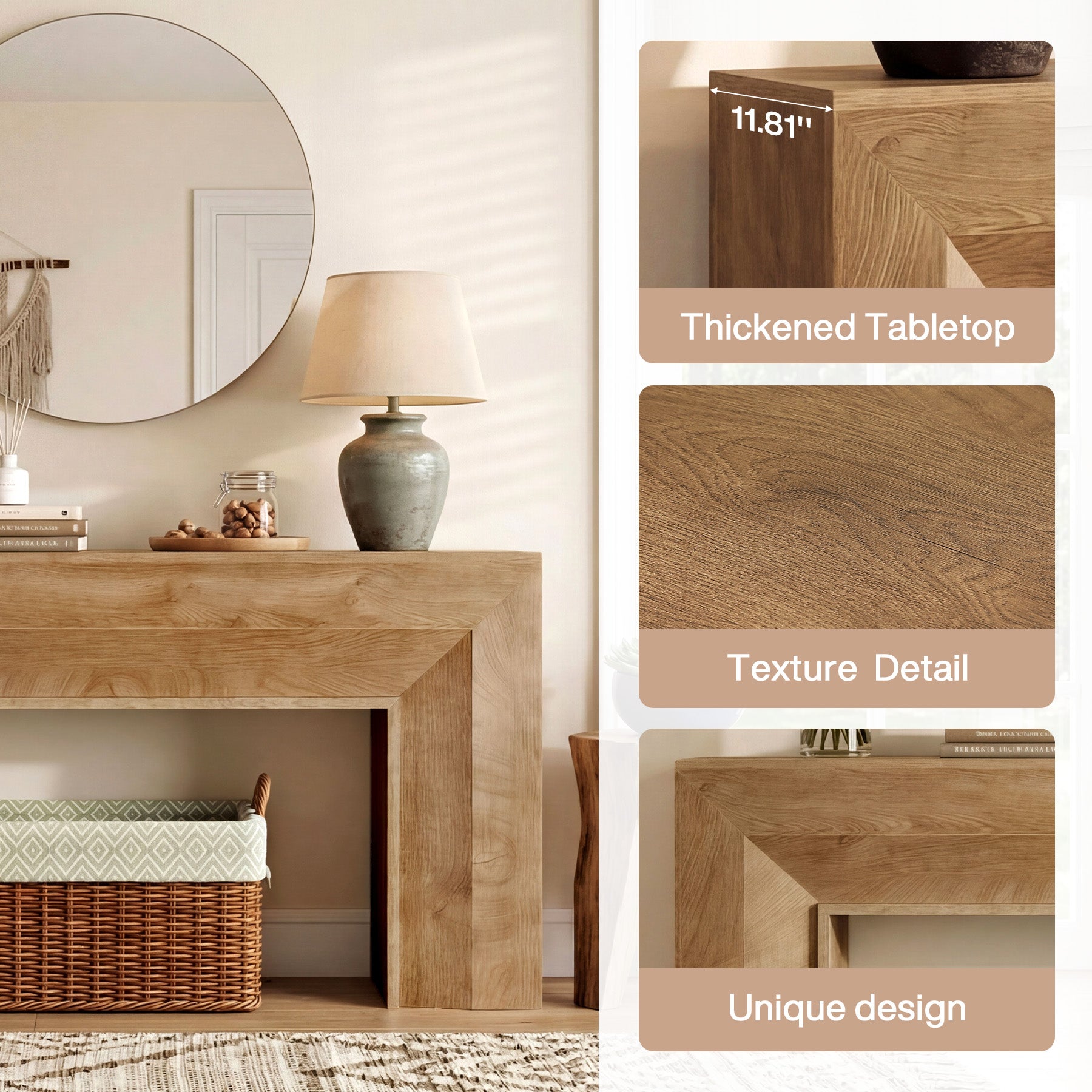 63" Console Table, Farmhouse Entryway Sofa Table for Hallway, Living Room