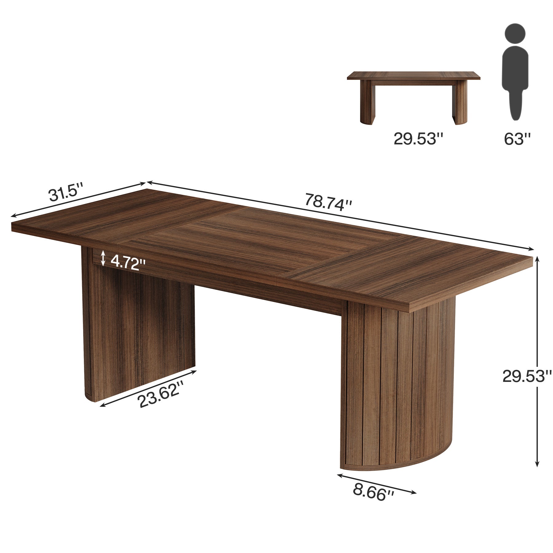 78.7" Dining Table, Farmhouse Kitchen Table With Dual Base