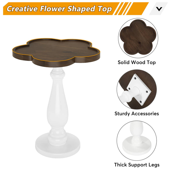 Flower-Shaped End Table, Farmhouse Side Table with Solid Wood Top Tribesigns
