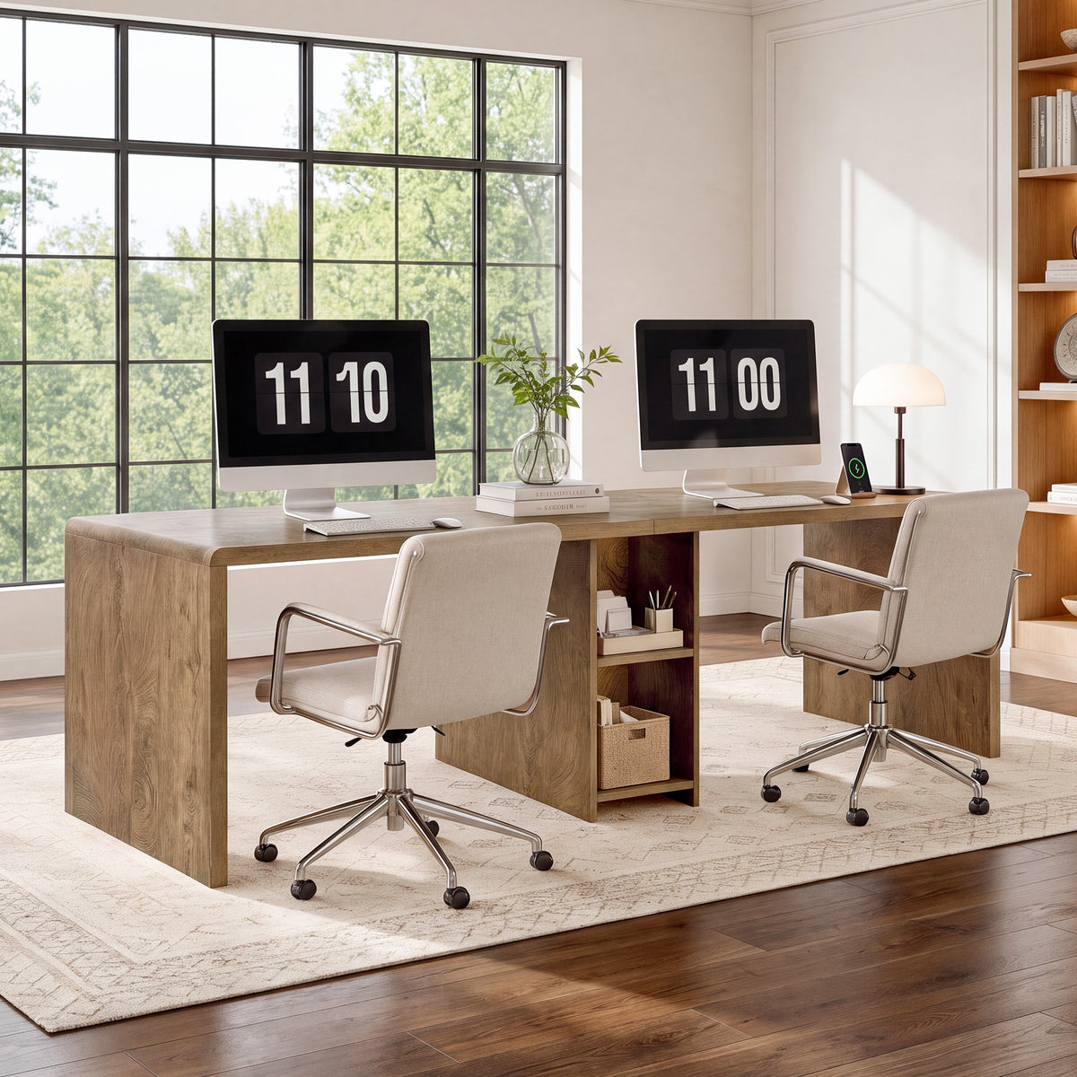 79" Double Desk for 2, Long Two Person Computer Desk with Shelves, Home Office