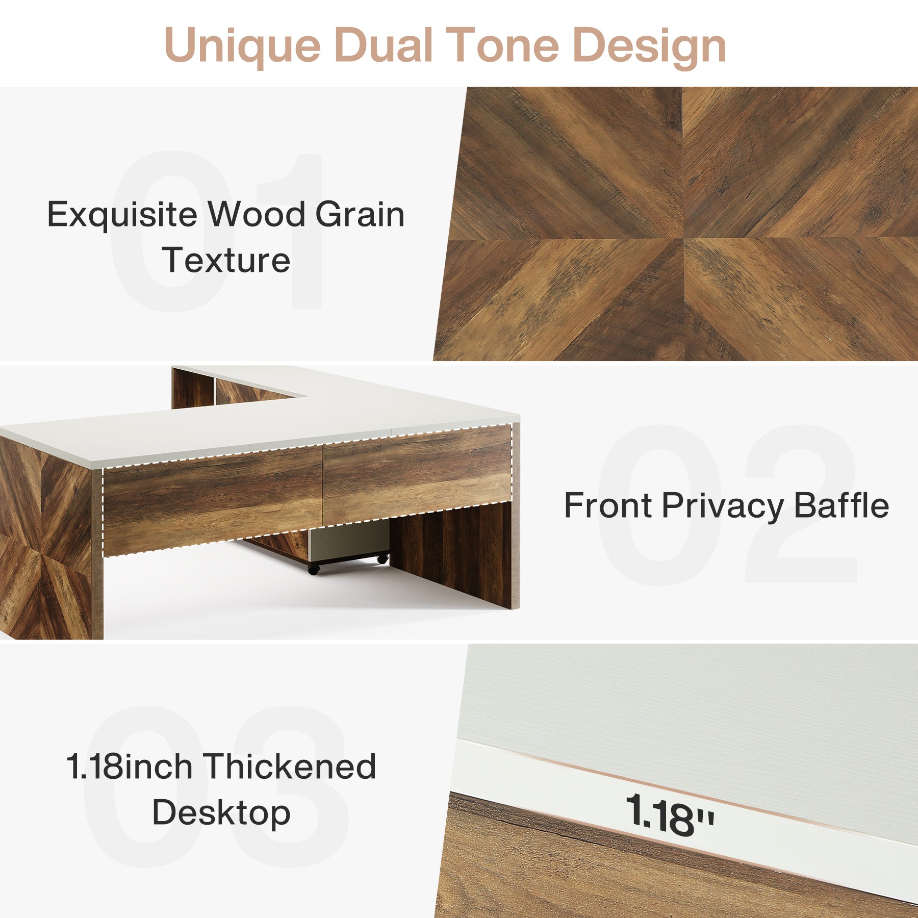 63" L-Shaped Desk, Modern Executive Office Desk with Mobile File Cabinet